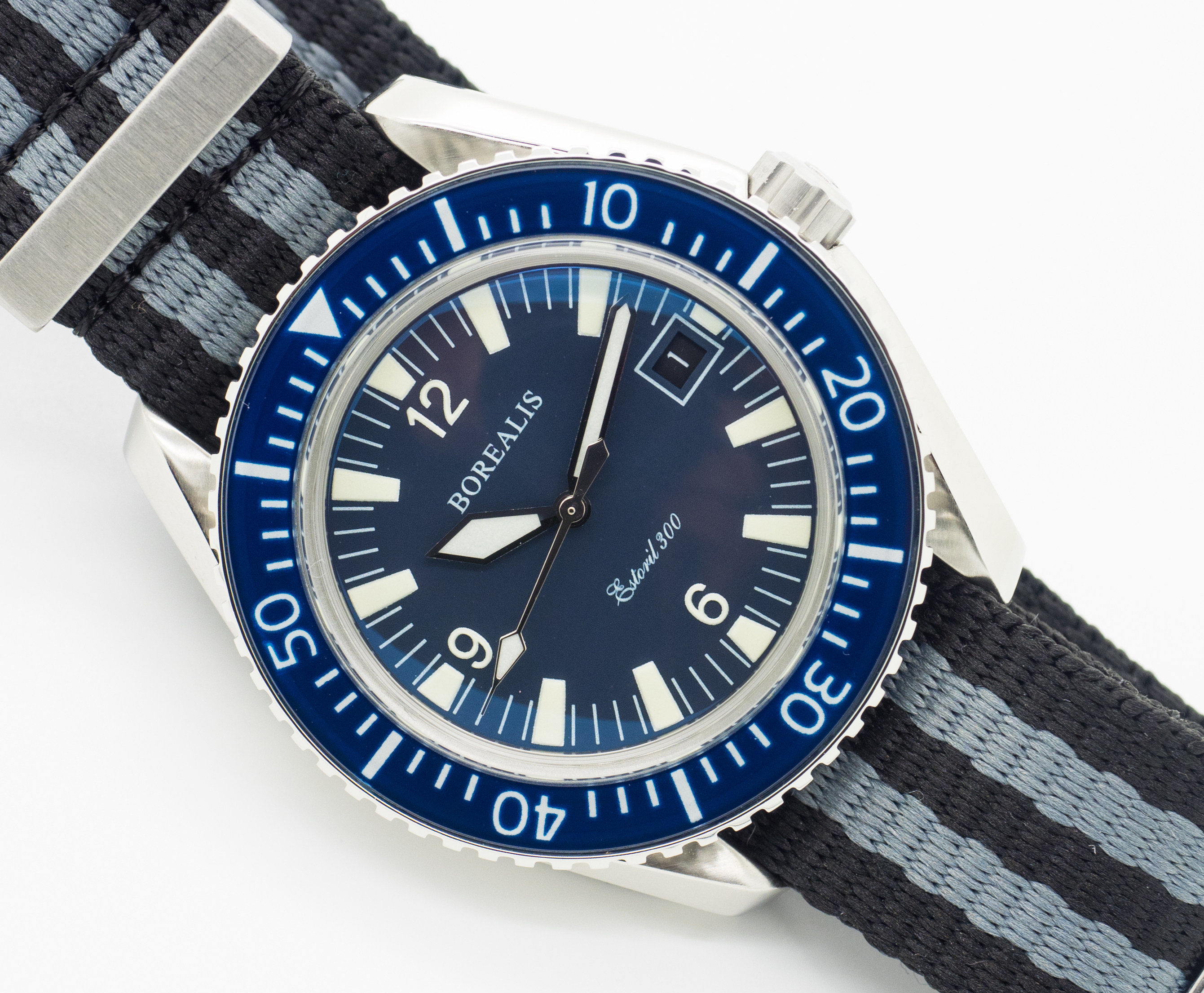 Borealis Estoril 300 Blue Dial Arabic Numbers Date Sapphire Bezel Miyota 9015 Automatic Diver Watch 300m