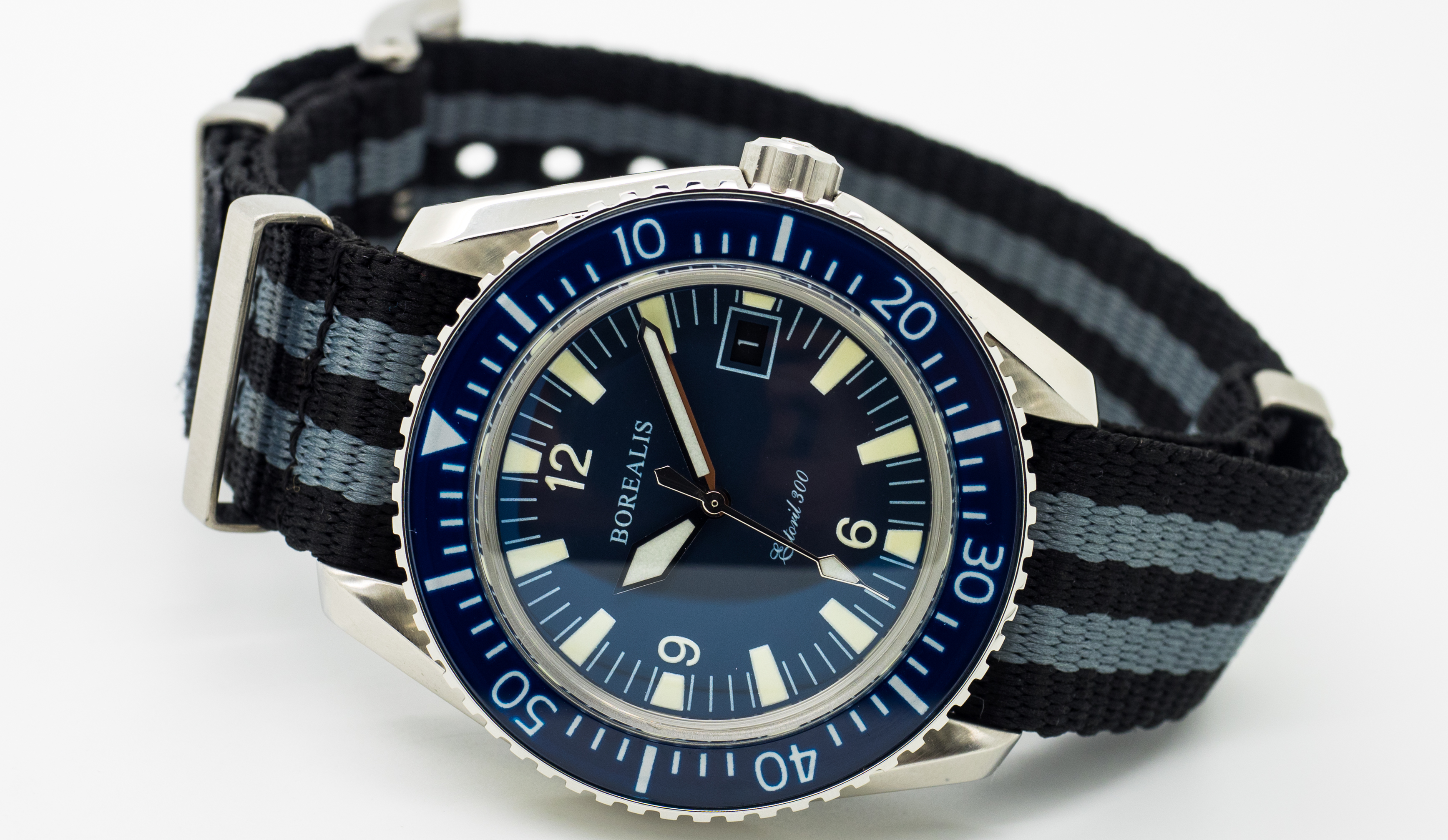Borealis Estoril 300 Blue Dial Arabic Numbers Date Sapphire Bezel Miyota 9015 Automatic Diver Watch 300m