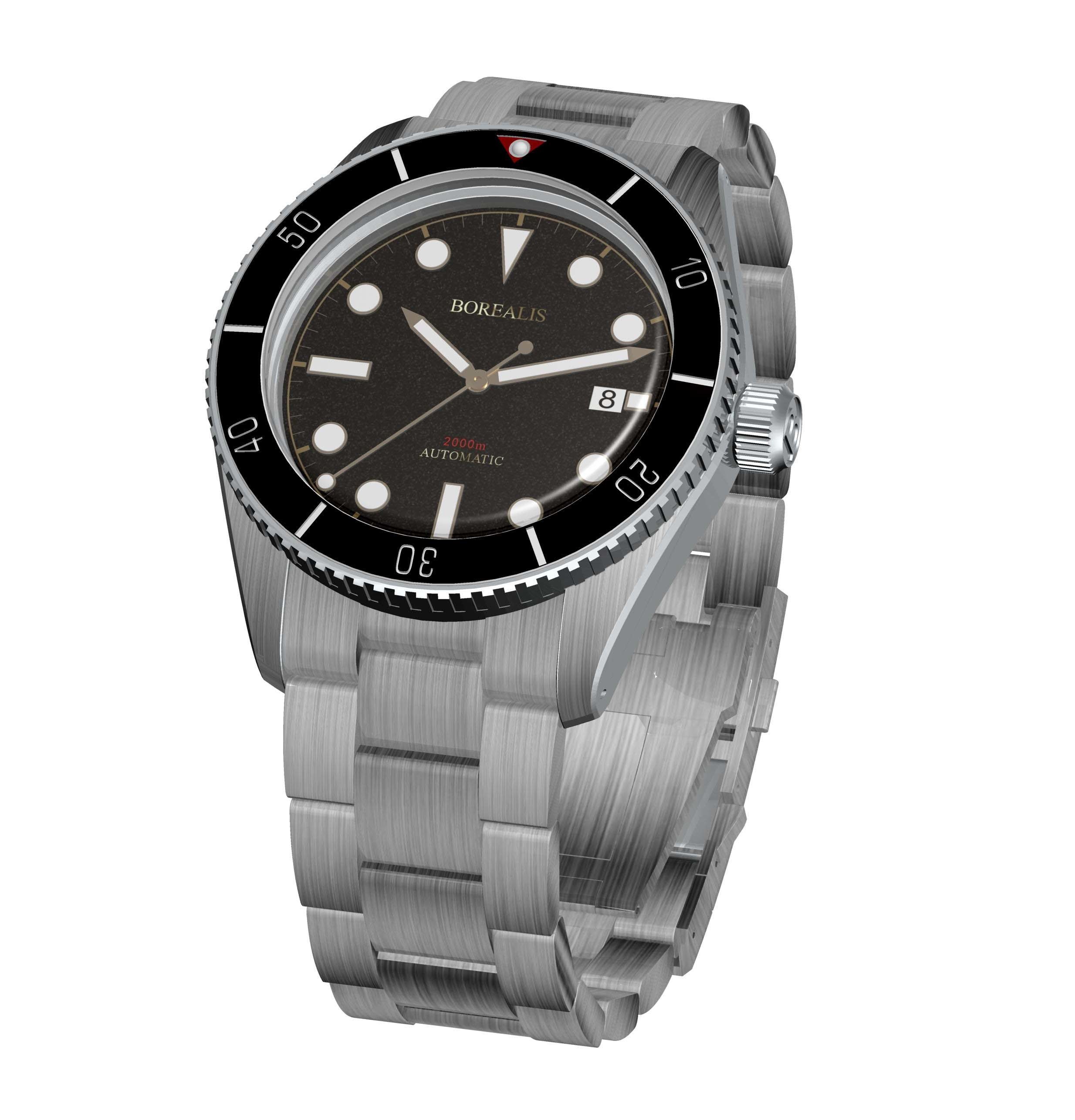 New product Duplicate Borealis Bull Shark Automatic Diver Watch Date Miyota 9015 Ceramic Black Bezel Black Dial