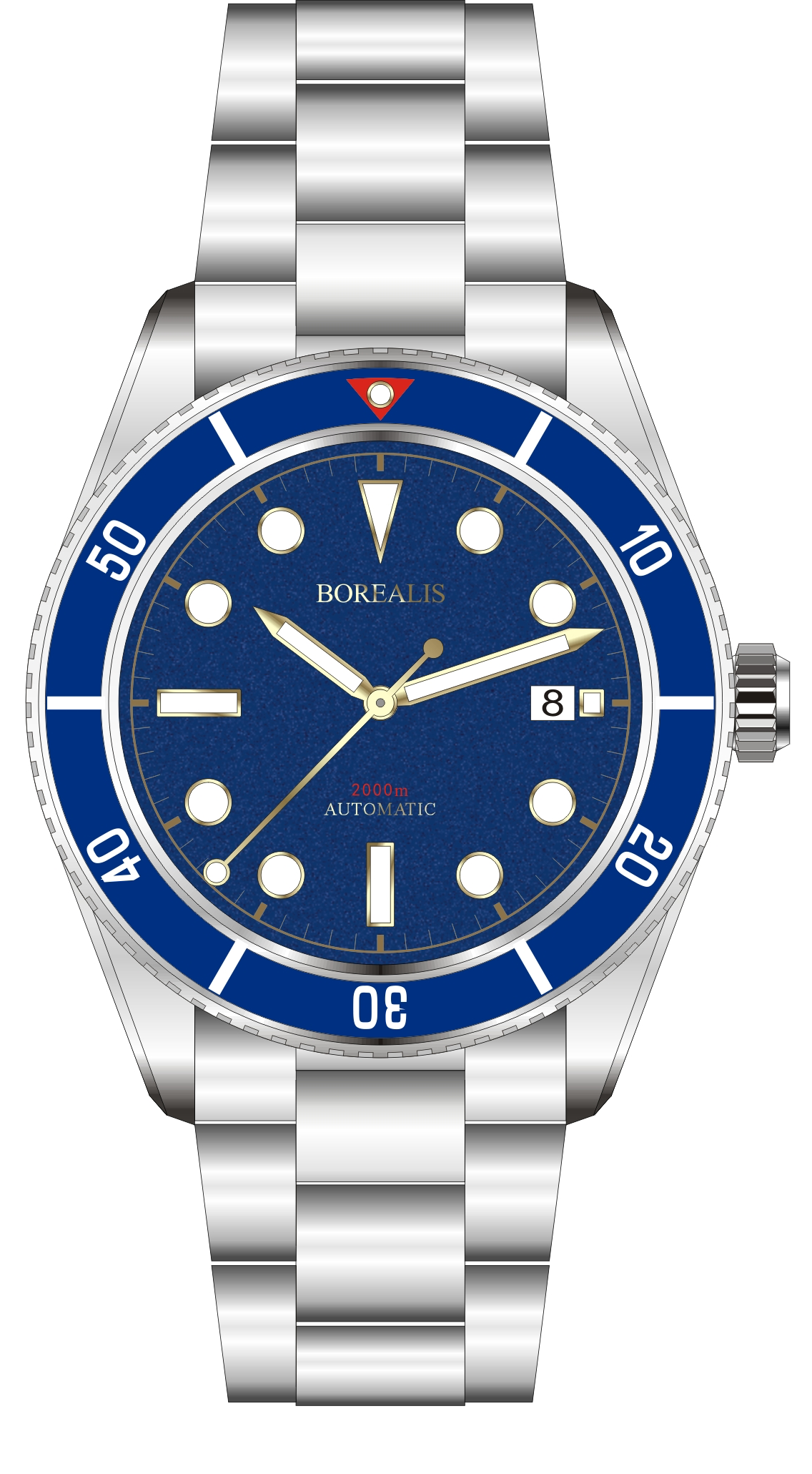 Borealis Bull Shark Automatic Diver Watch Date Miyota 9015 Ceramic Blue Bezel Blue Dial