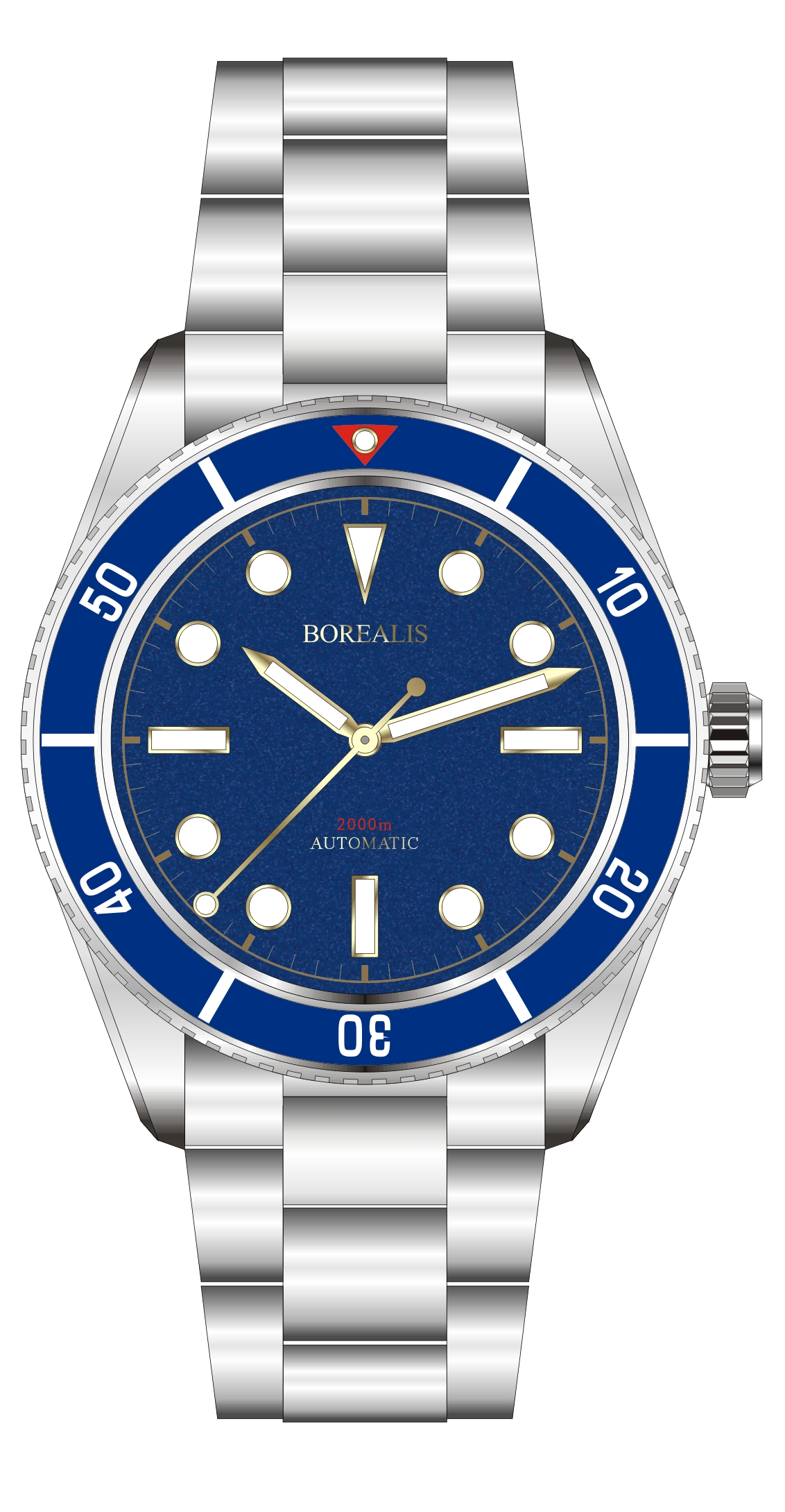 Borealis Bull Shark Automatic Diver Watch No Date Miyota 9015 Ceramic Blue Bezel Blue Dial BBSBLBBLDND