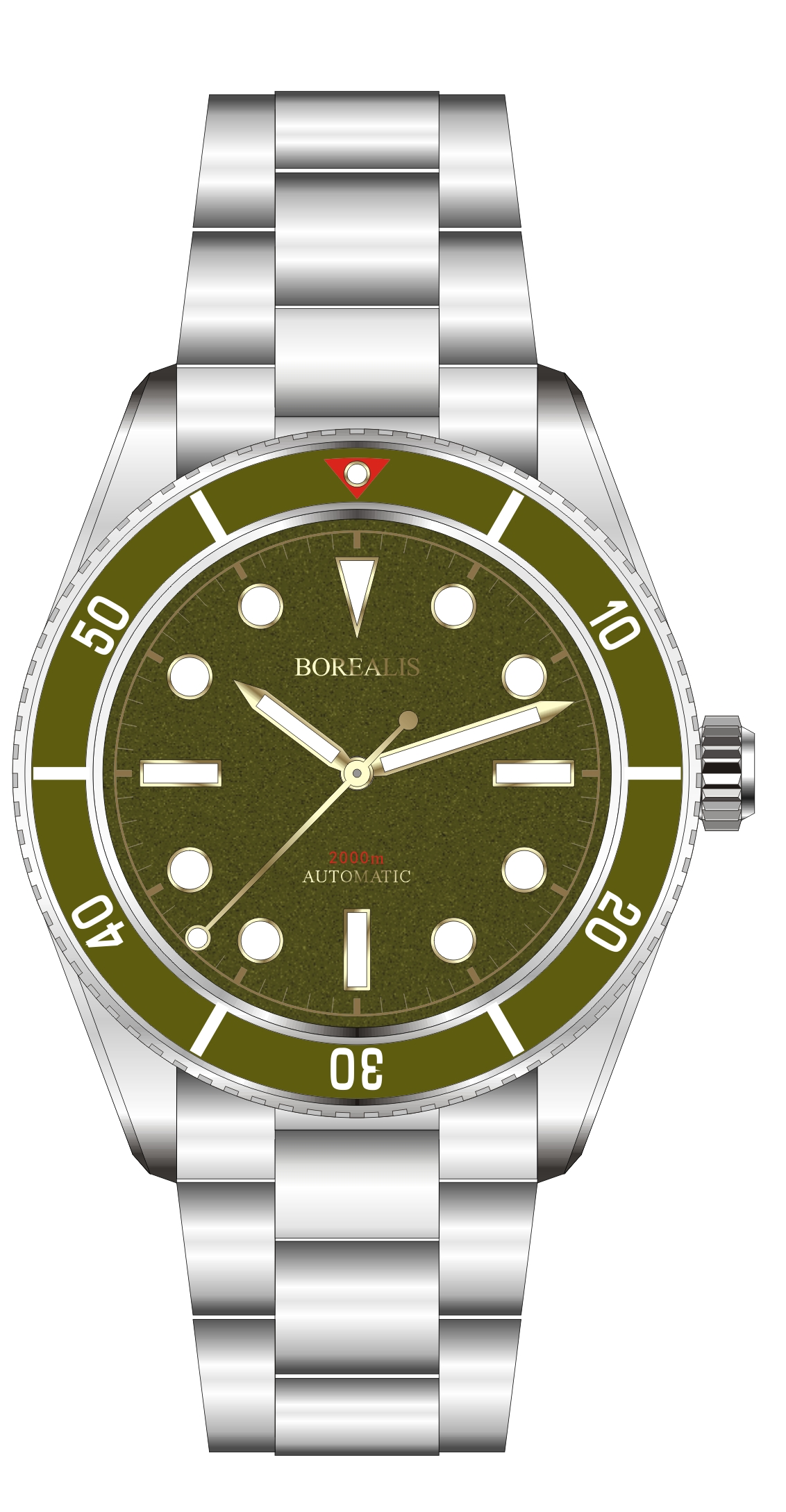 Borealis Bull Shark Automatic Diver Watch No Date Miyota 9015 Ceramic Green Bezel Green Dial