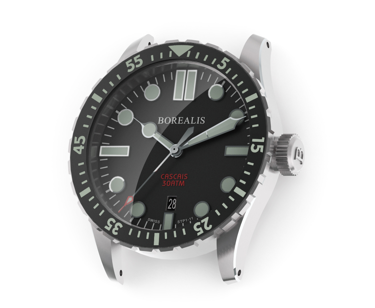 Pre-Order Borealis Cascais Black Dial Cathedral Hands Date C3 X1 Lume BCSCBLACKDCHDATE