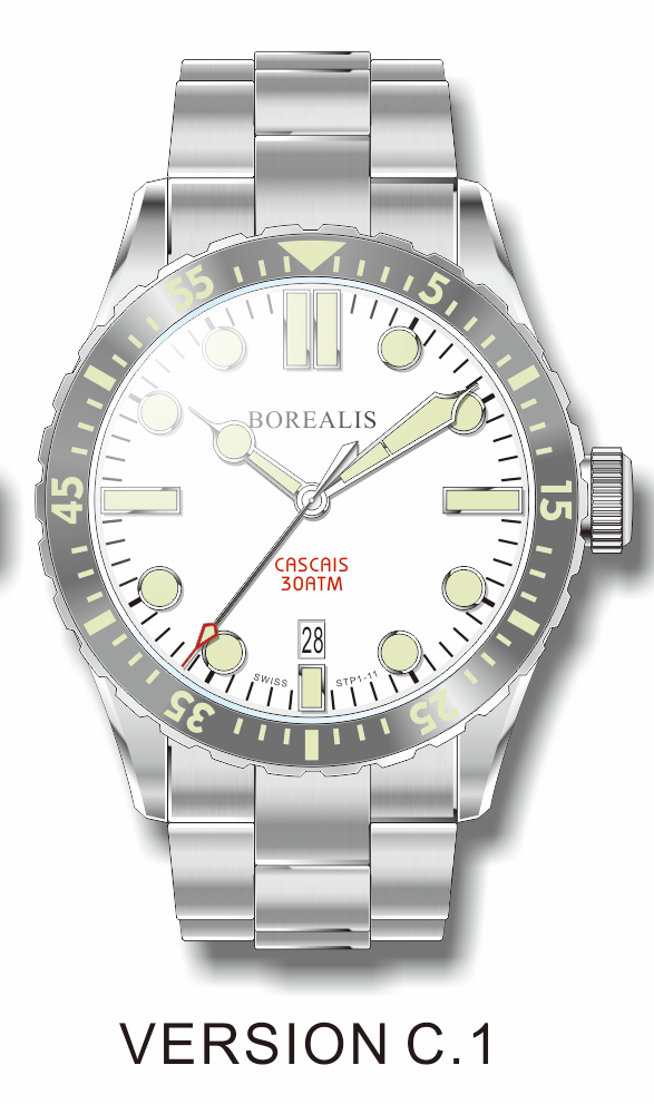 Borealis Cascais White Dial Cathedral Hands Date BGW9 Lume