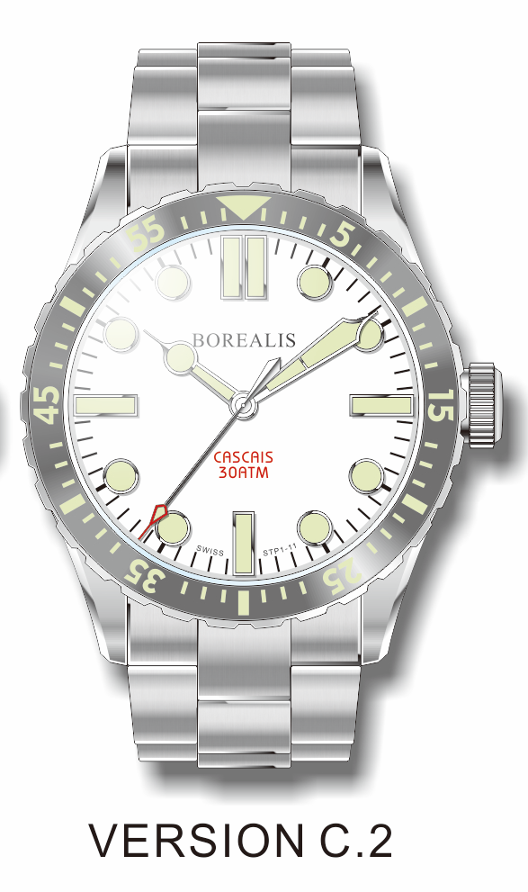 Borealis Cascais White Dial Cathedral Hands No Date BGW9 Lume