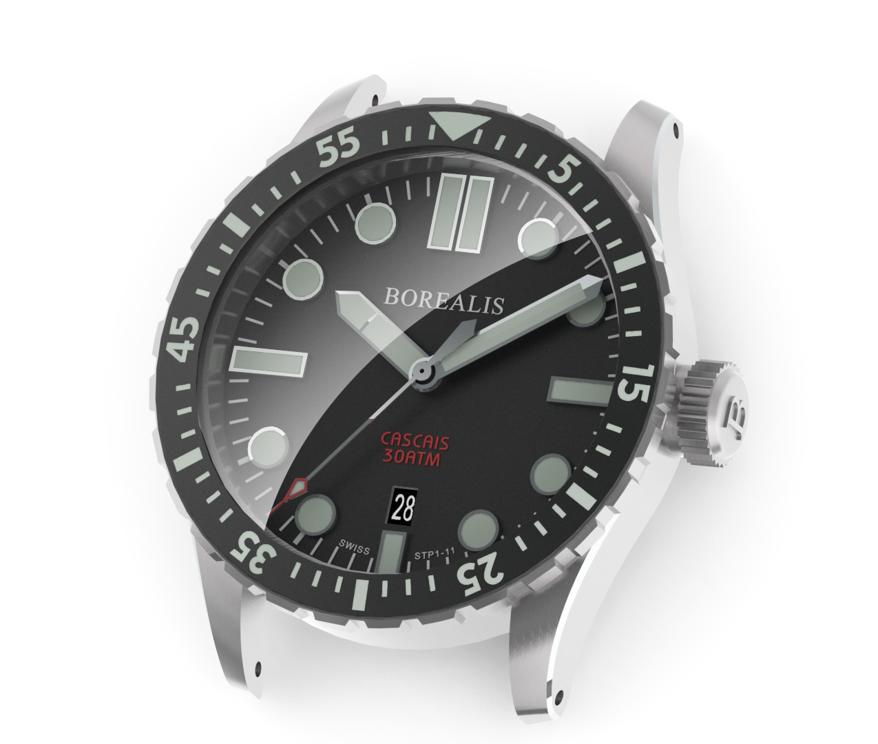 Borealis Cascais Black Dial Pencil Hands Date C3 X1 Lume BCSCBLACKDPHDATE