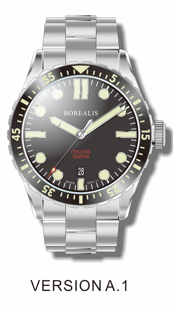 Borealis Cascais Black Dial Pencil Hands Date C3 X1 Lume