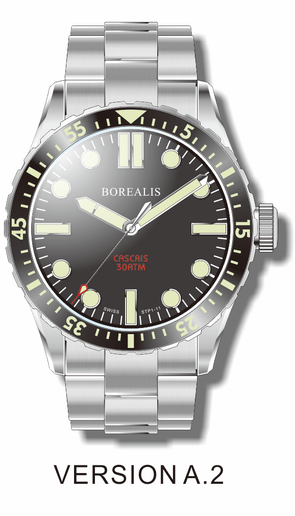Borealis Cascais Black Dial Pencil Hands No Date C3 X1 Lume