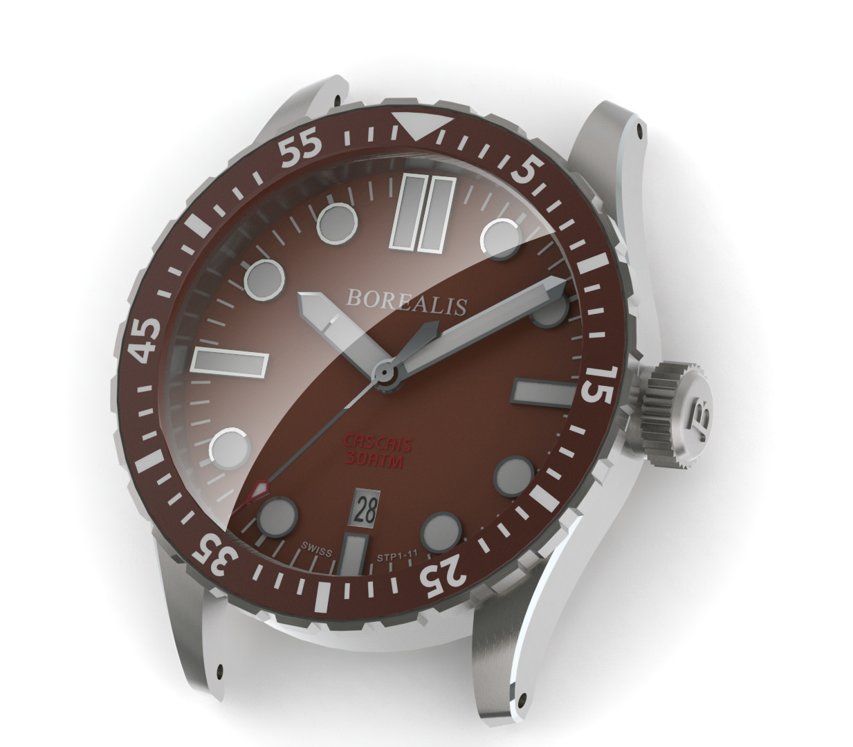 Borealis Cascais Brown Dial Pencil Hands Date BGW9 Lume
