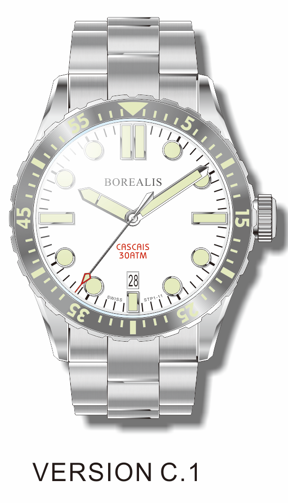 Borealis Cascais White Dial Pencil Hands Date BGW9 Lume