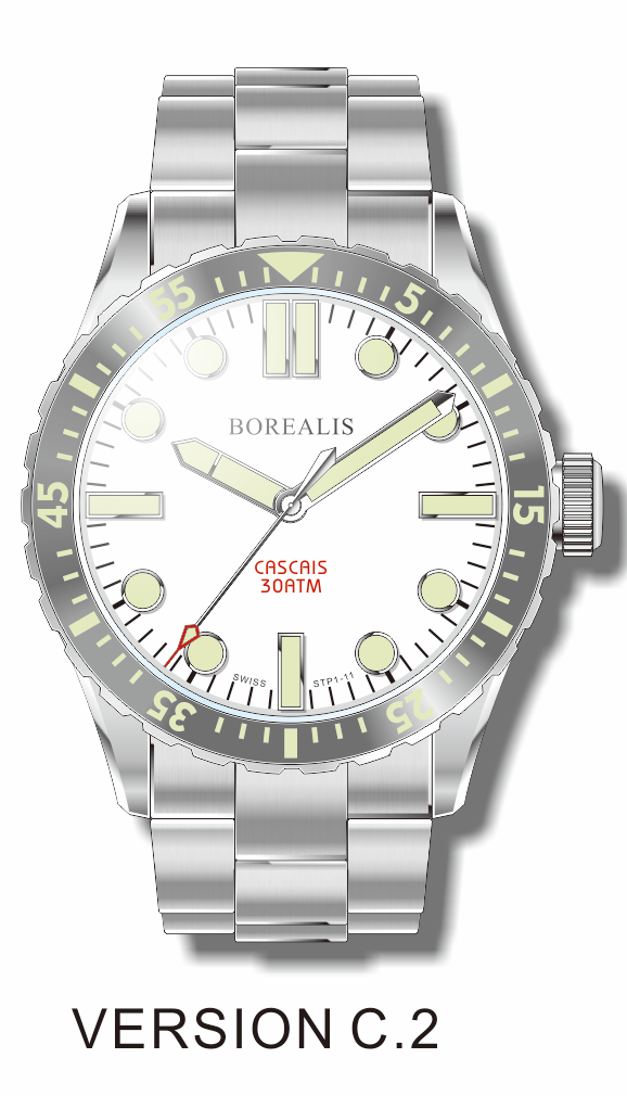 Borealis Cascais White Dial Pencil Hands Date C3 X1 Lume