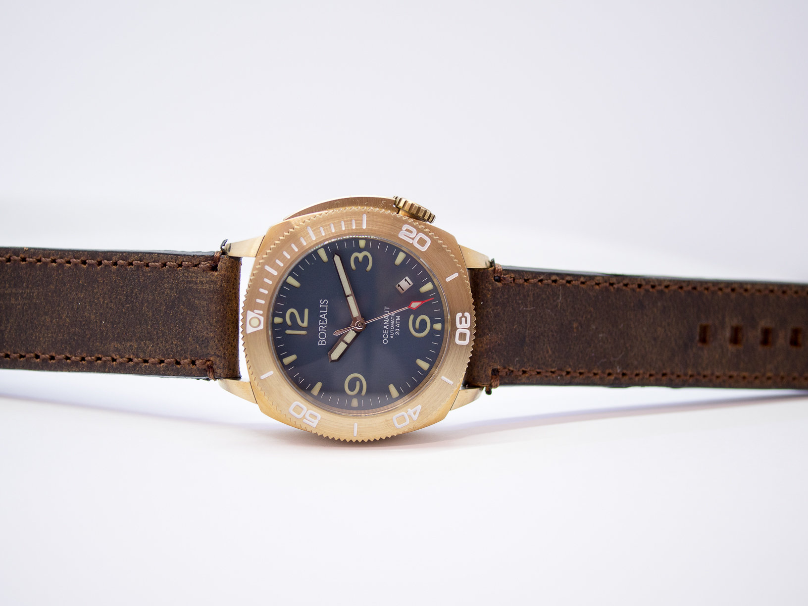 Borealis Oceanaut Aluminum Bronze Teal Blue Date 200m NH35 Automatic Diver Watch