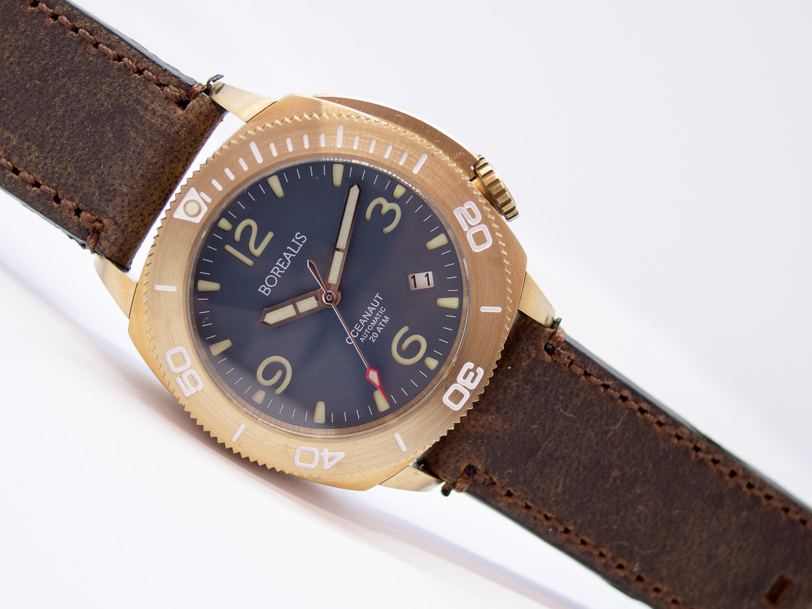 Borealis Oceanaut Aluminum Bronze Teal Blue Date 200m NH35 Automatic Diver Watch