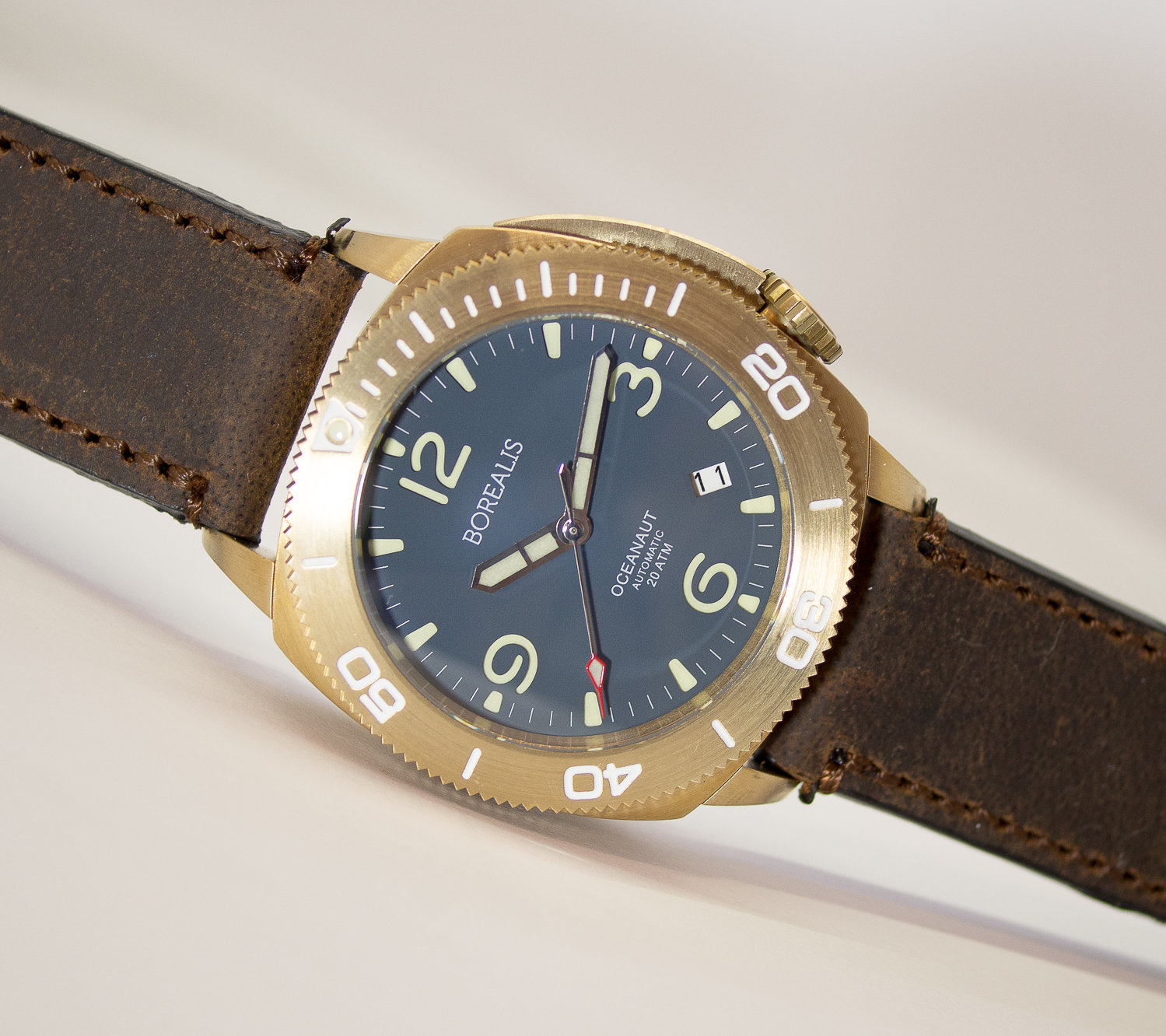 Borealis Oceanaut Aluminum Bronze Teal Blue Date 200m NH35 Automatic Diver Watch