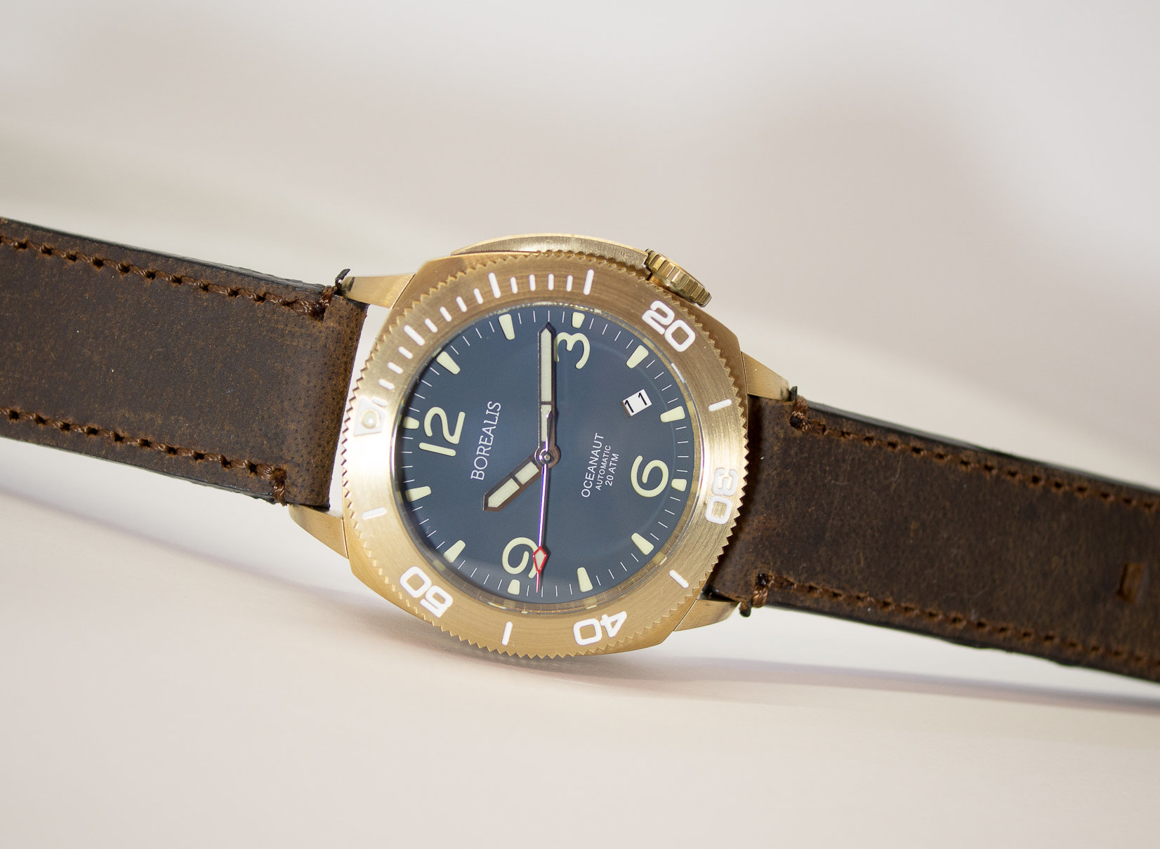 Borealis Oceanaut Aluminum Bronze Teal Blue Date 200m NH35 Automatic Diver Watch