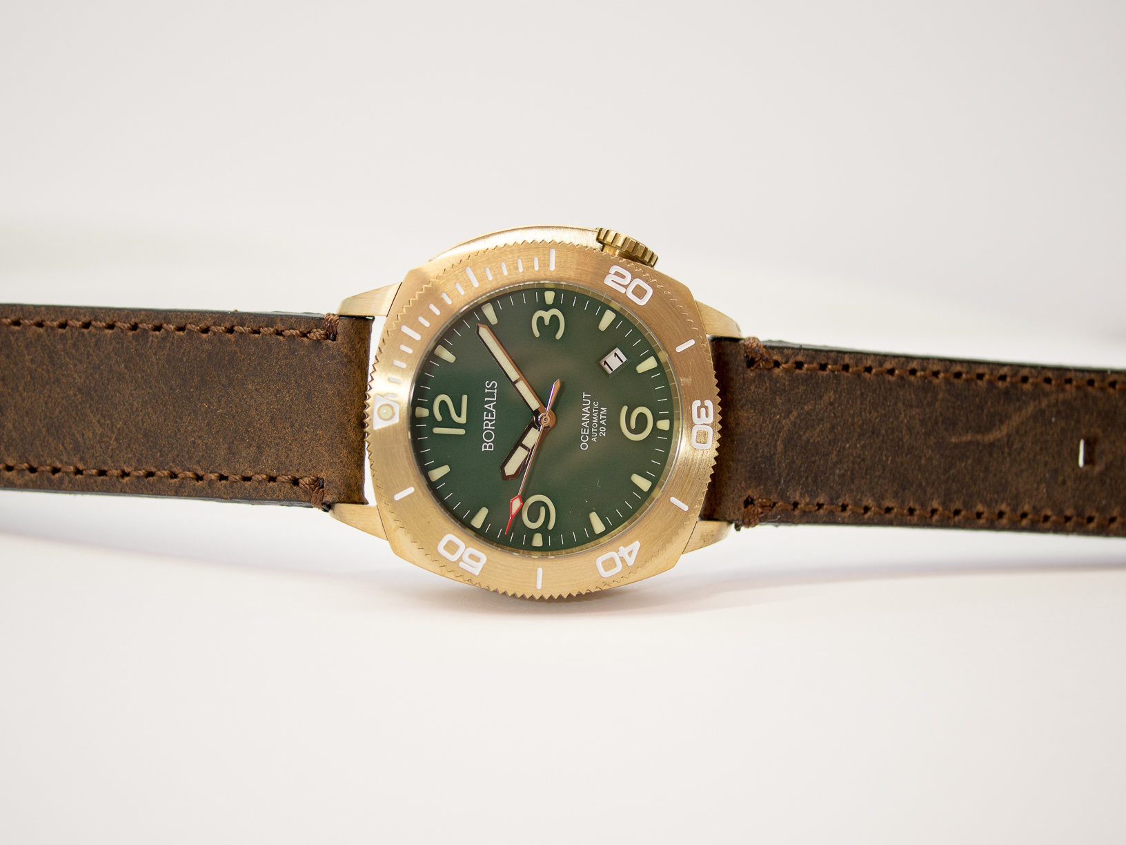 Borealis Oceanaut Aluminum Bronze Green Date 200m NH35 Automatic Diver Watch