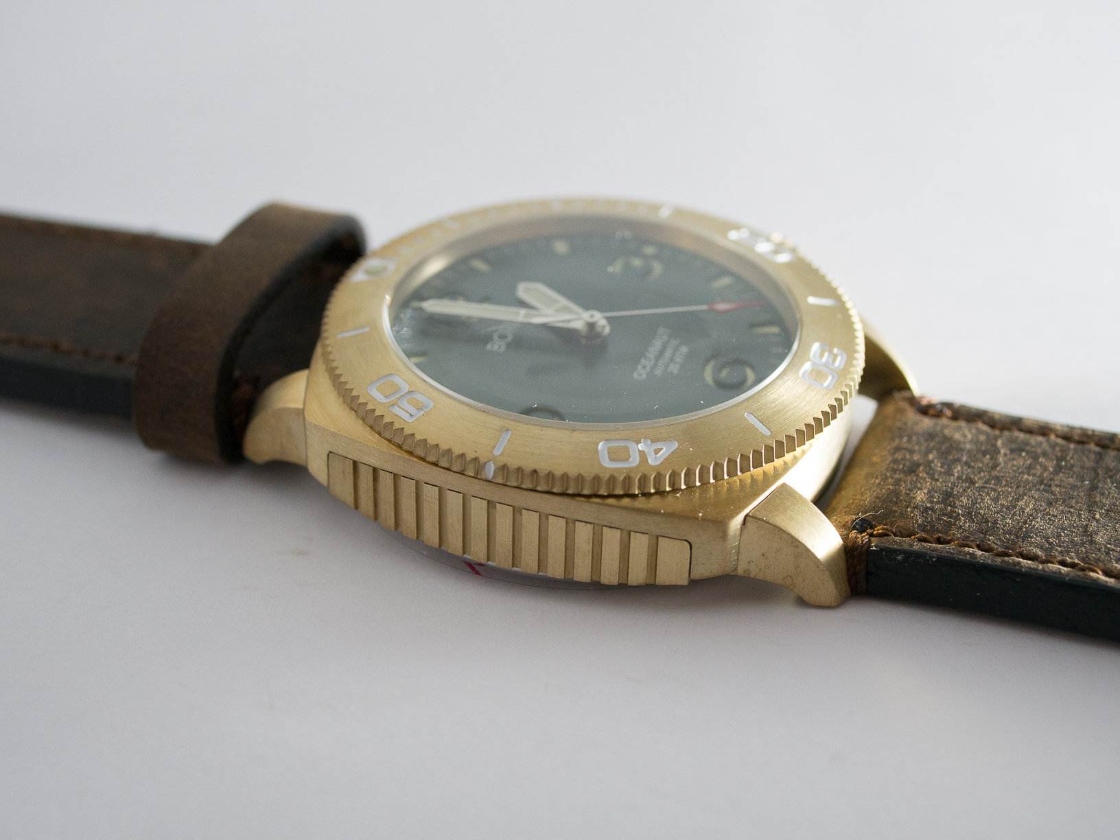 Borealis Oceanaut Aluminum Bronze Green Date 200m NH35 Automatic Diver Watch