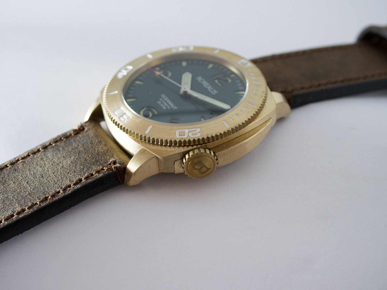 Borealis Oceanaut Aluminum Bronze Green Date 200m NH35 Automatic Diver Watch