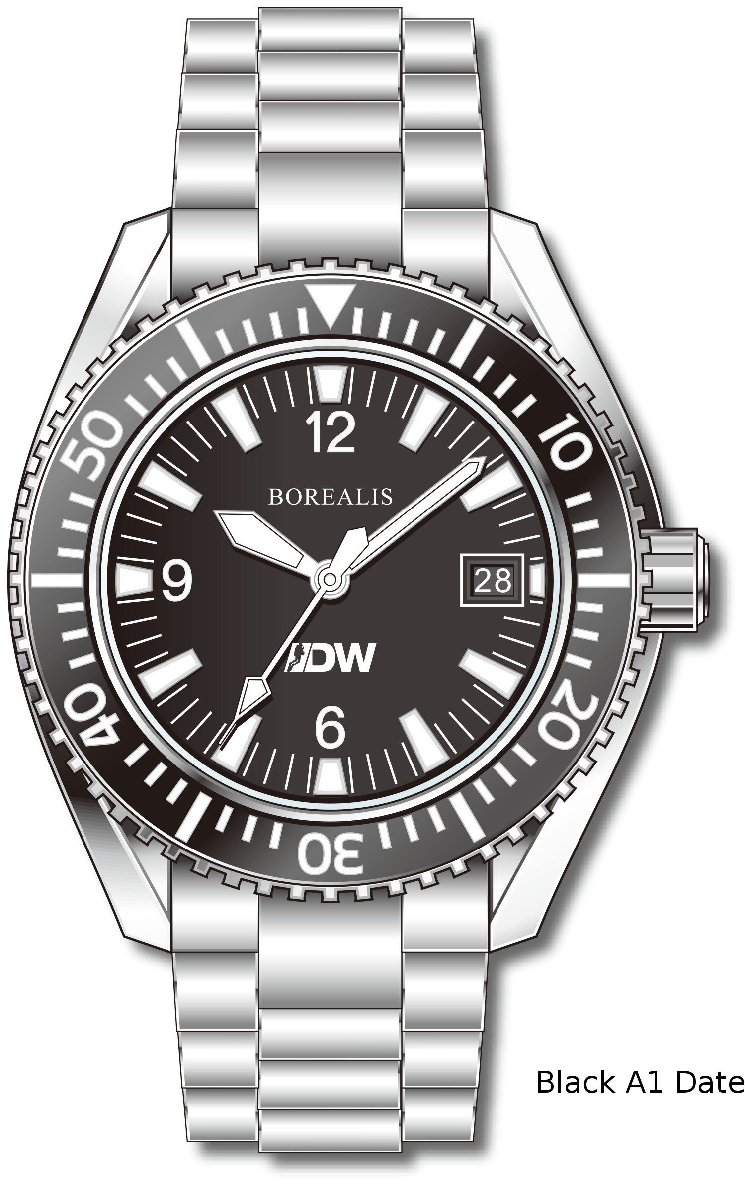 Borealis Estoril 300 for Diver's Watches Facebook Group Black Dial Arabic Numbers Date Black A1 Date