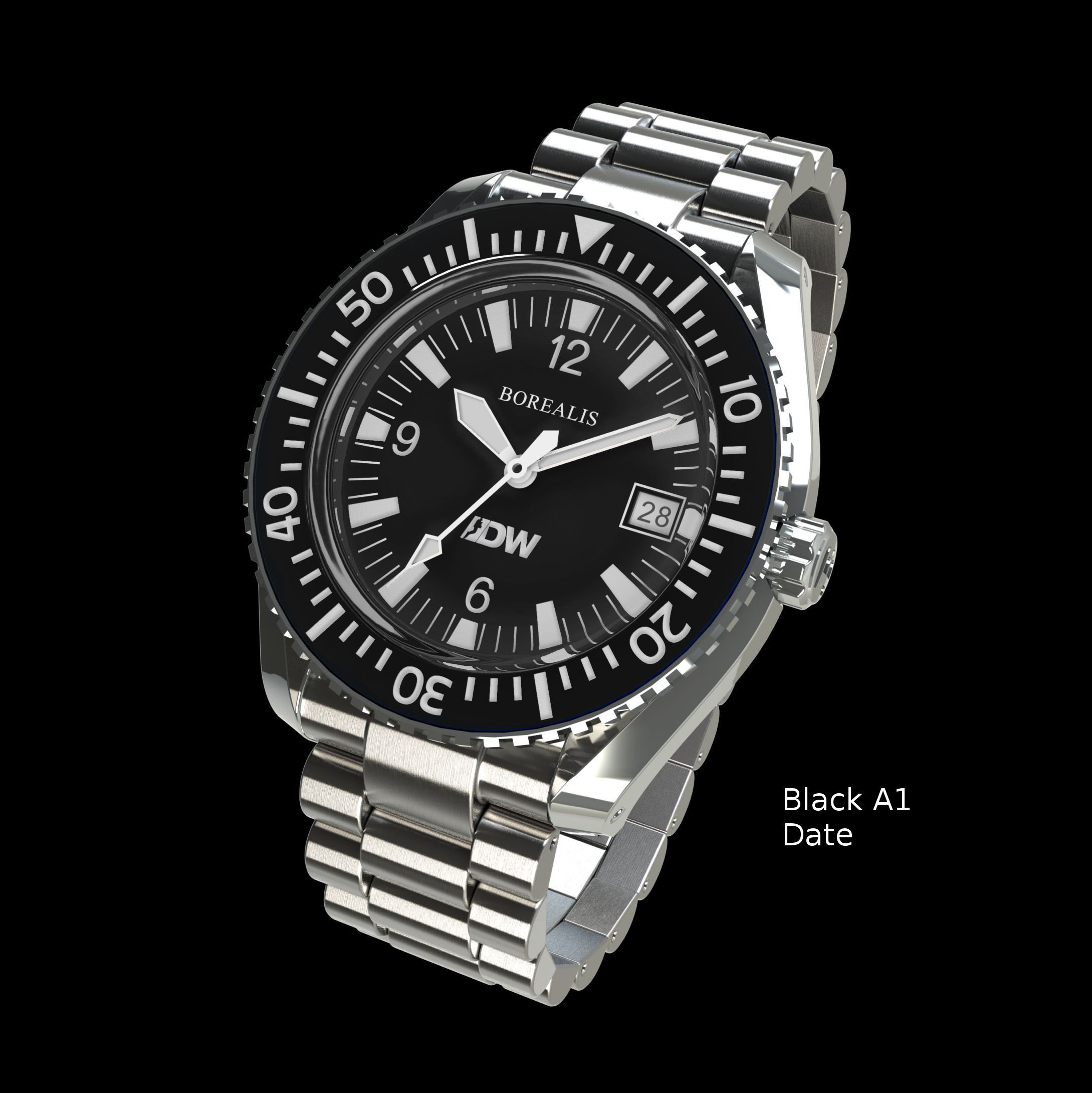 Borealis Estoril 300 for Diver's Watches Facebook Group Black Dial Arabic Numbers Date Black A1 Date