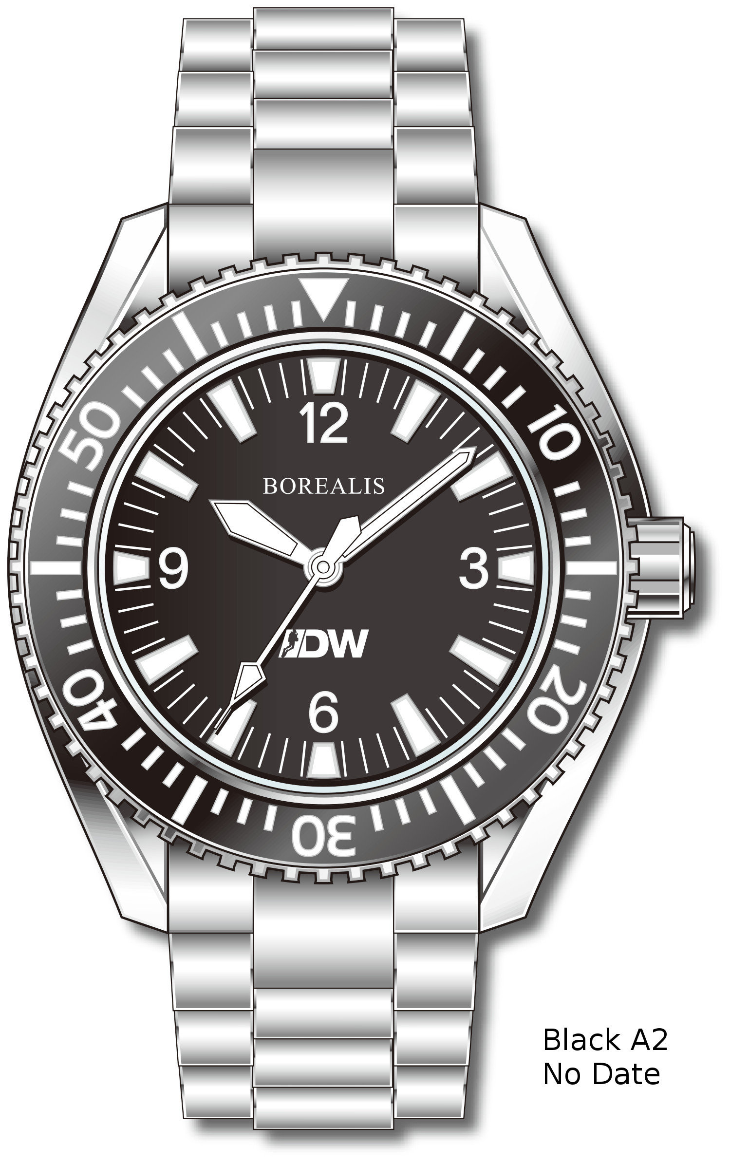 Pre-Order Borealis Estoril 300 for Diver's Watches Facebook Group Black Dial Arabic Numbers Date Black A2 No Date