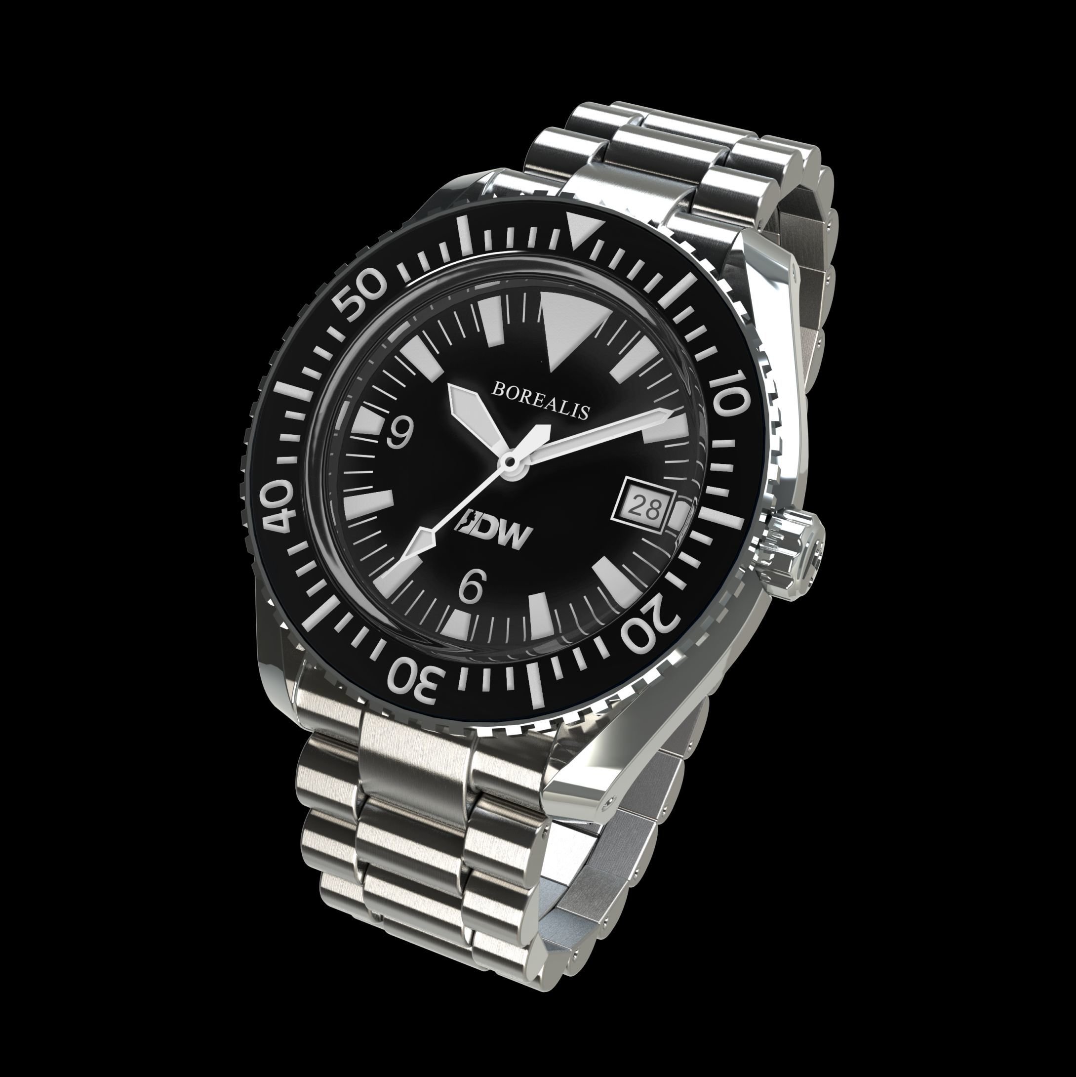 Pre-Order Borealis Estoril 300 for Diver's Watches Facebook Group Black Dial Big Triangle Date Black A3