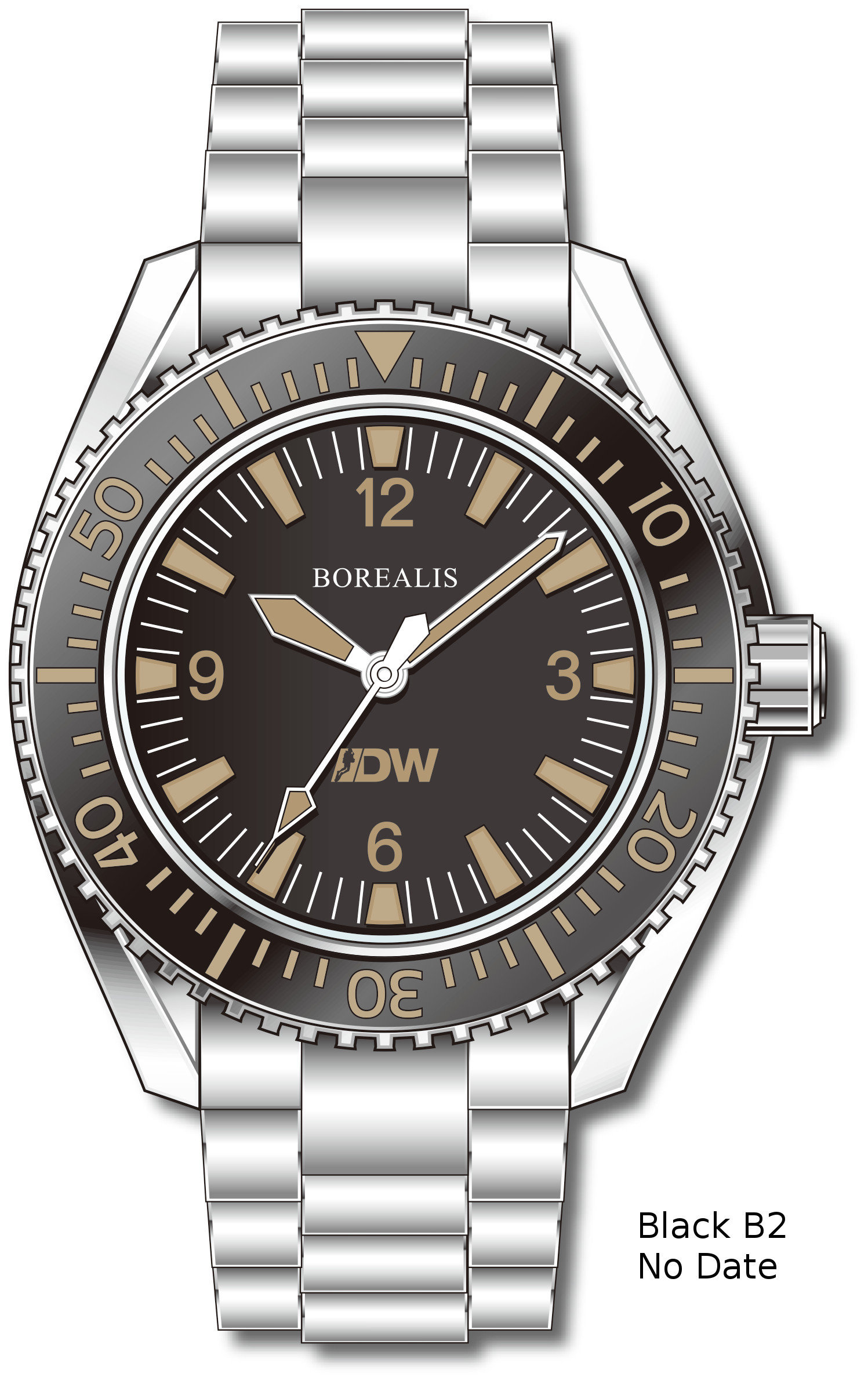 Pre-Order Borealis Estoril 300 for Diver's Watches Facebook Group Black Dial Arabic Numbers Date Black B2 No Date