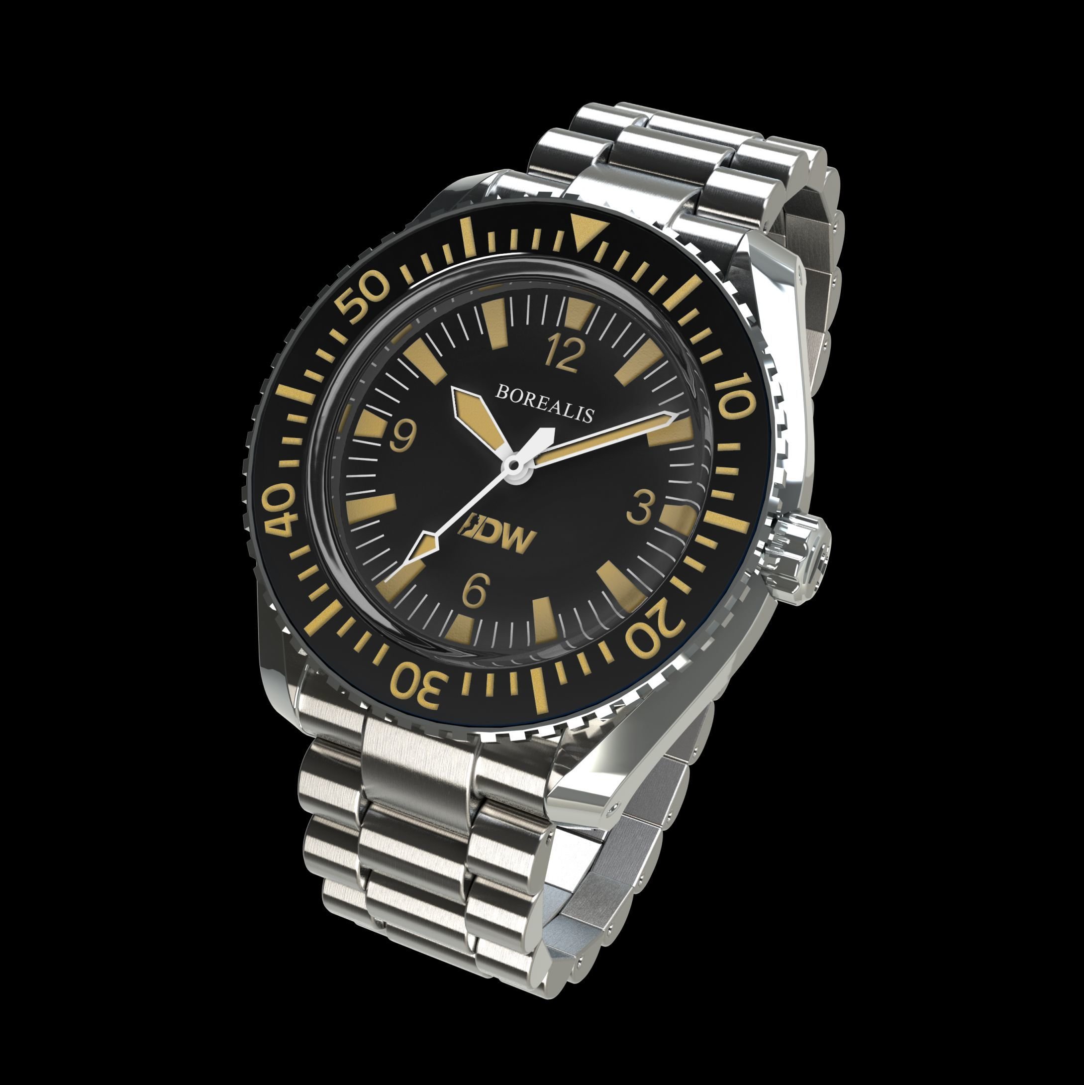 Pre-Order Borealis Estoril 300 for Diver's Watches Facebook Group Black Dial Arabic Numbers Date Black B2 No Date
