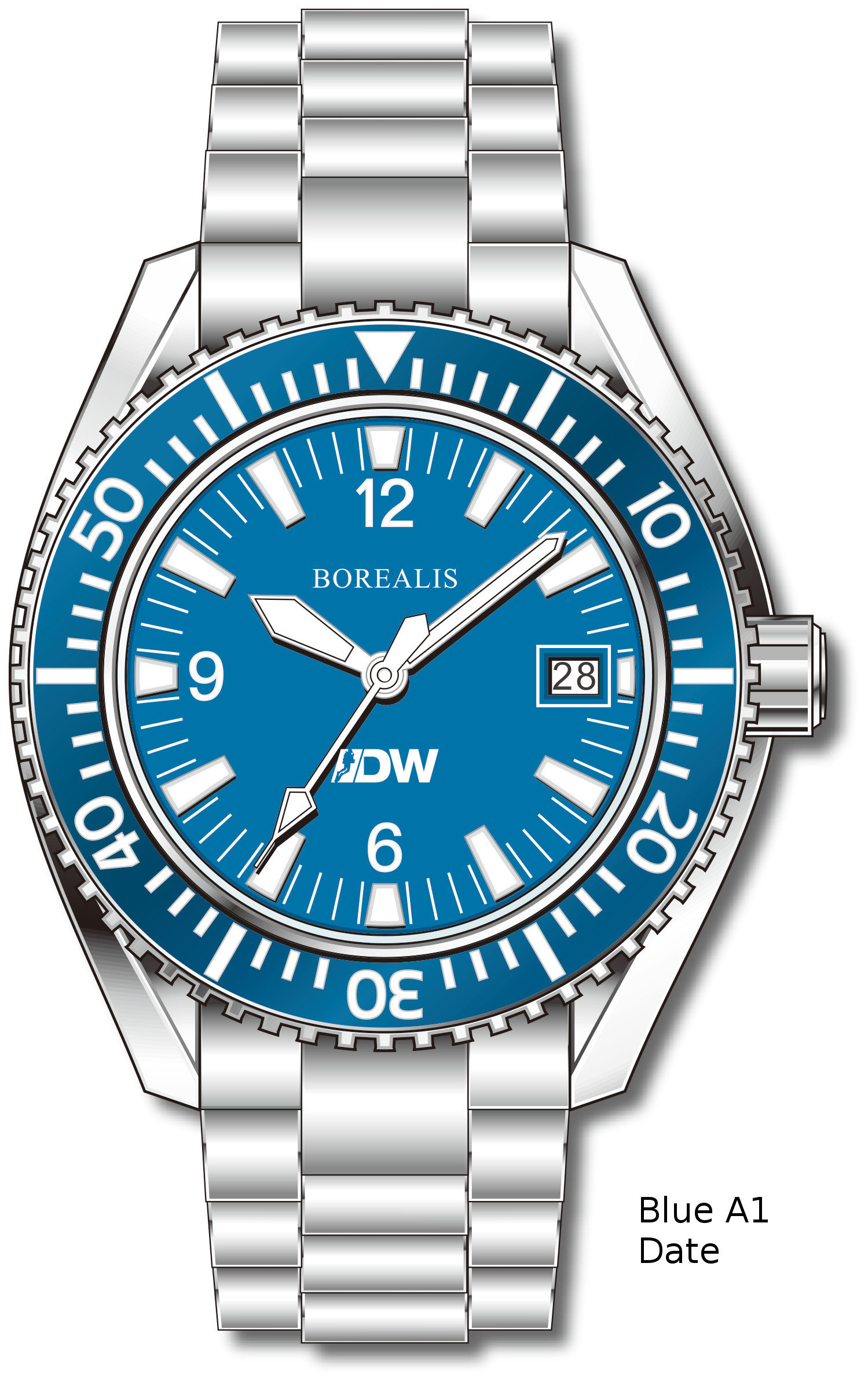 Pre-Order Borealis Estoril 300 for Diver's Watches Facebook Group Blue Dial Arabic Numbers Date Blue A1 Date EDWFBGBLUEA1DT
