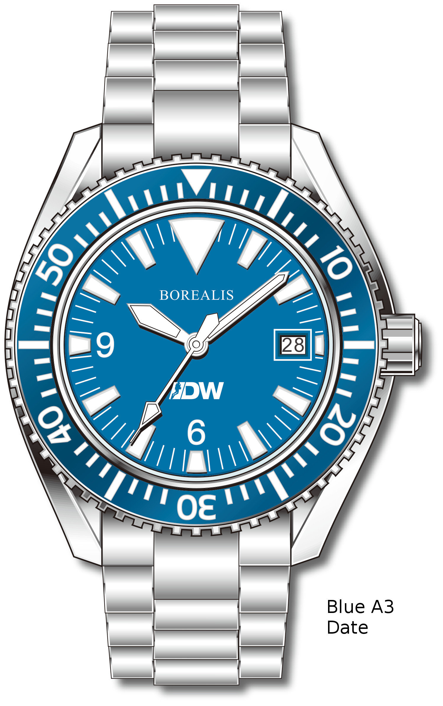 Pre-Order Borealis Estoril 300 for Diver's Watches Facebook Group Blue Dial Big Triangle Date Blue A3