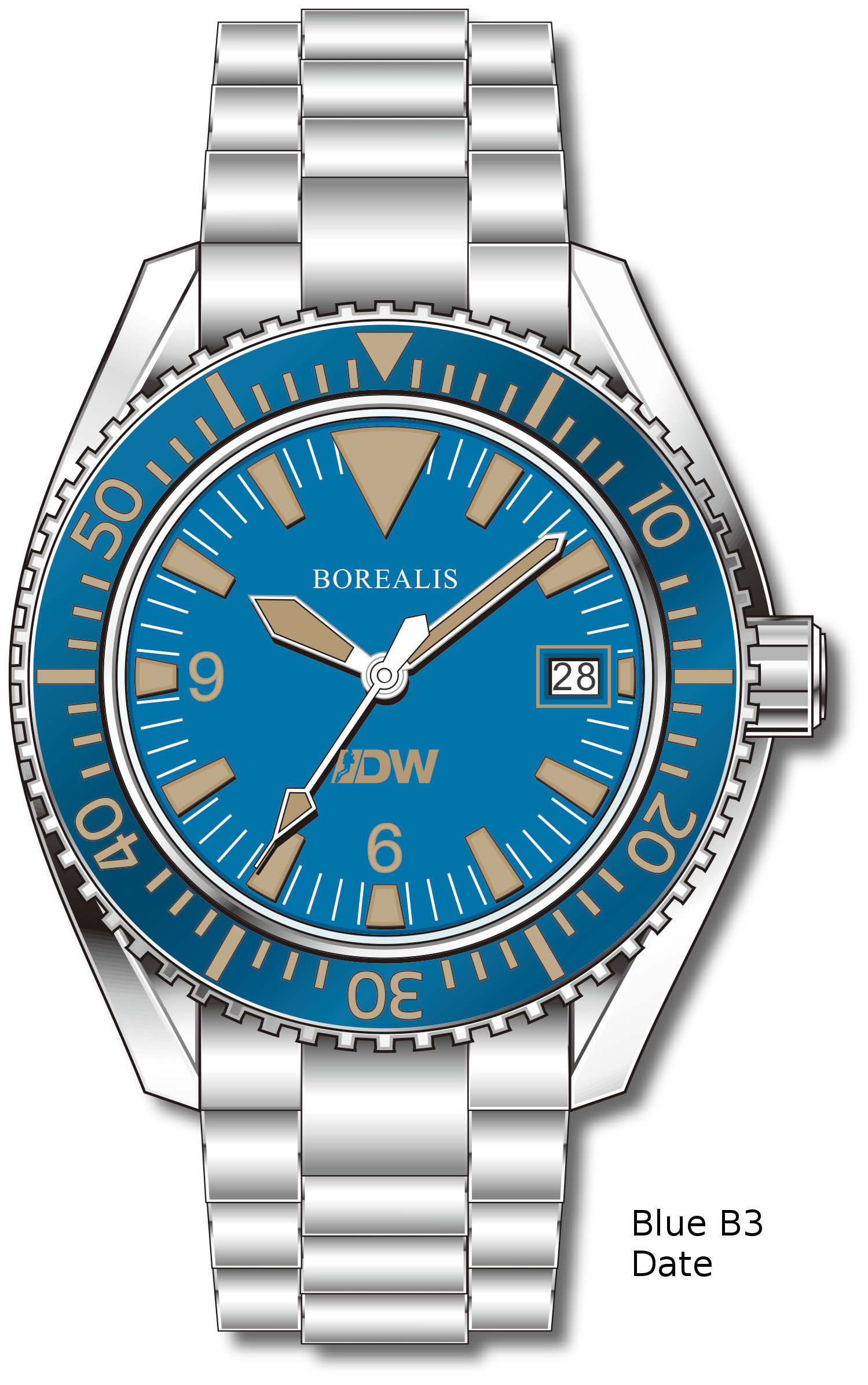 Pre-Order Borealis Estoril 300 for Diver's Watches Facebook Group Blue Dial Big Triangle Date Blue B3 Date EDWFBGBLUEB3DT