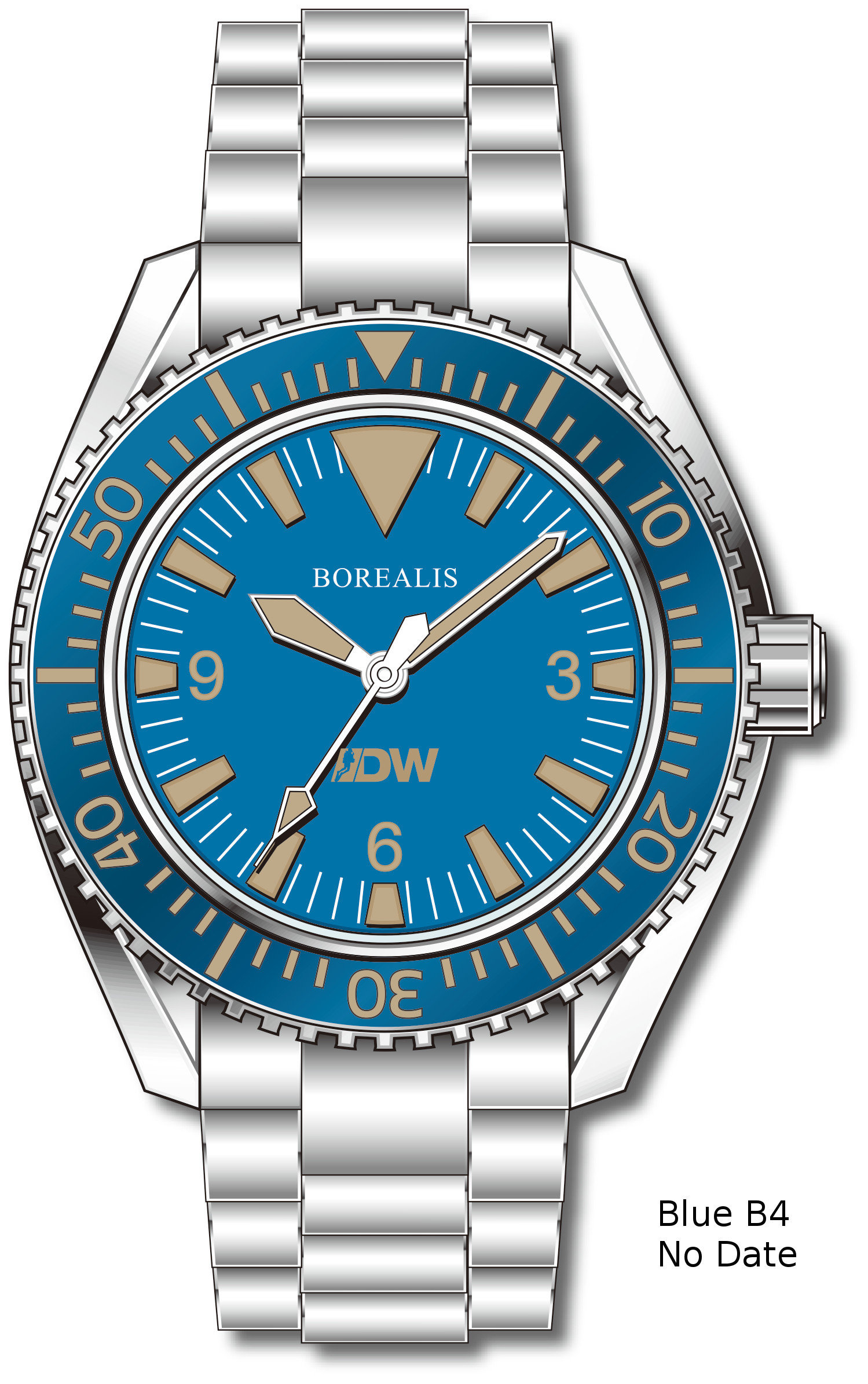 Pre-Order Borealis Estoril 300 for Diver's Watches Facebook Group Blue Dial Big Triangle No Date Blue B4 No Date