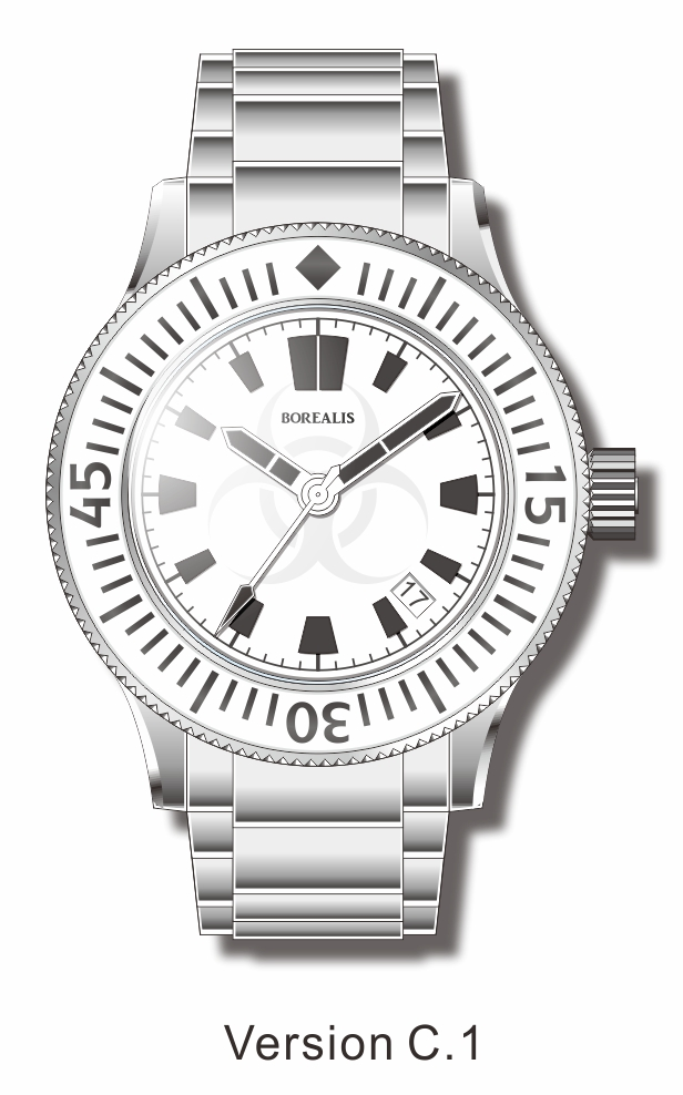 Pre-Order Borealis Sea Storm V2 Bio Hazard White Dial Version C.C1 Date Black Lume SSV2C.C1