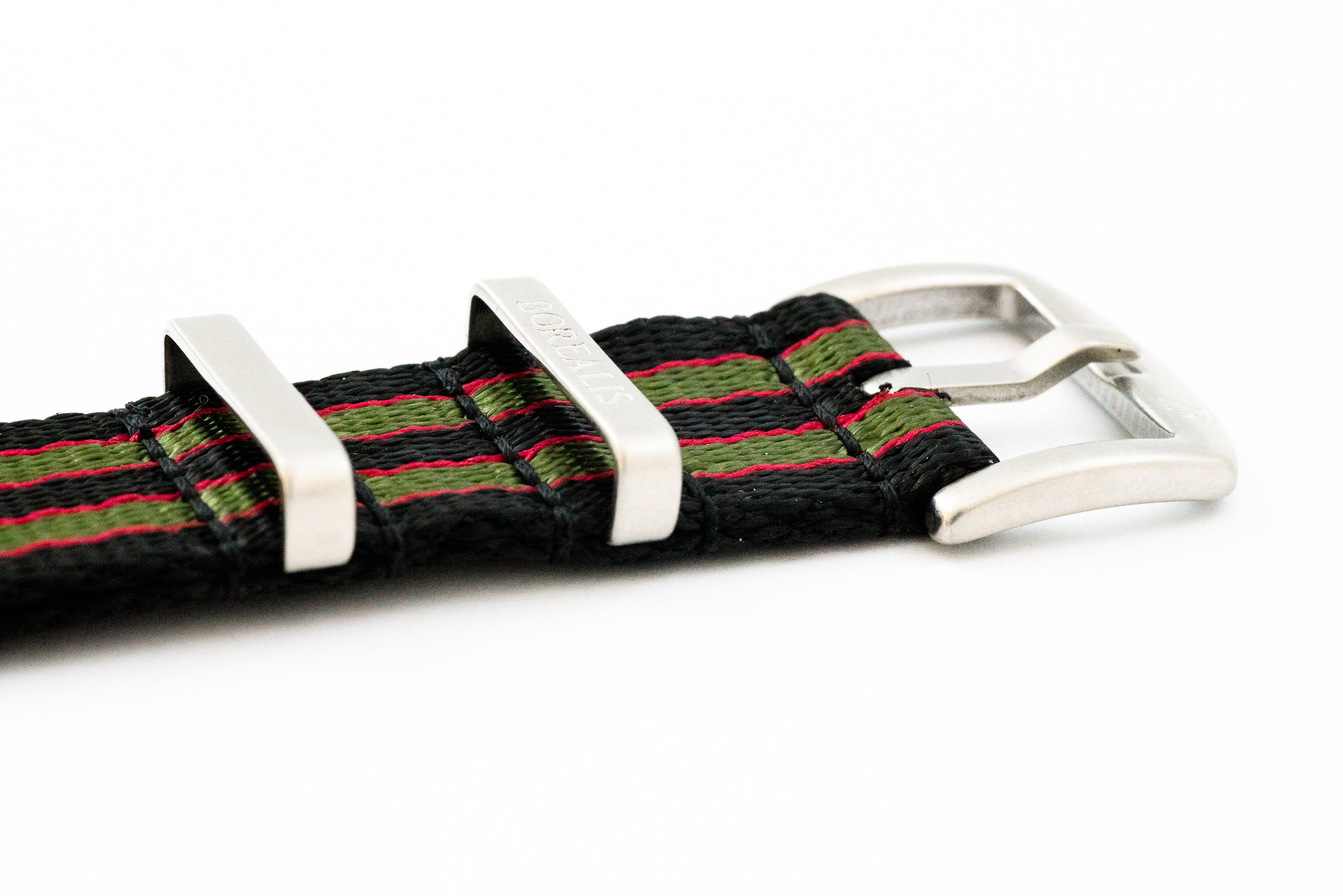 Premium Nato style seatbelt nylon strap 22mm size three tone black red green