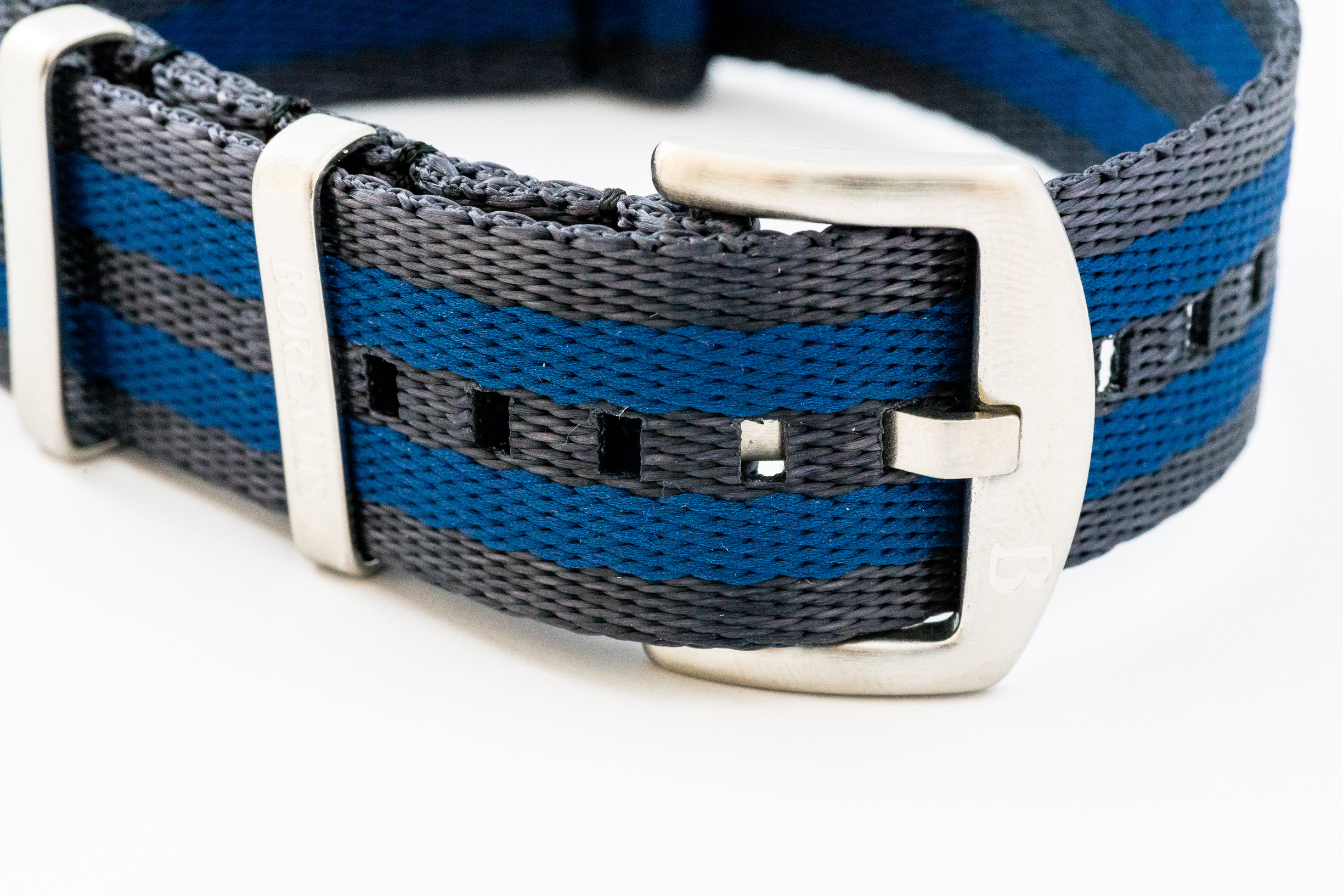Premium Nato style seatbelt nylon strap 22mm size two tone black blue