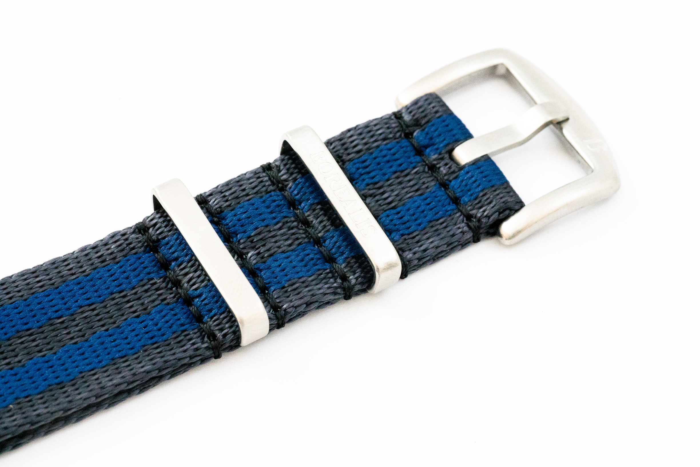 Premium Nato style seatbelt nylon strap 22mm size two tone black blue