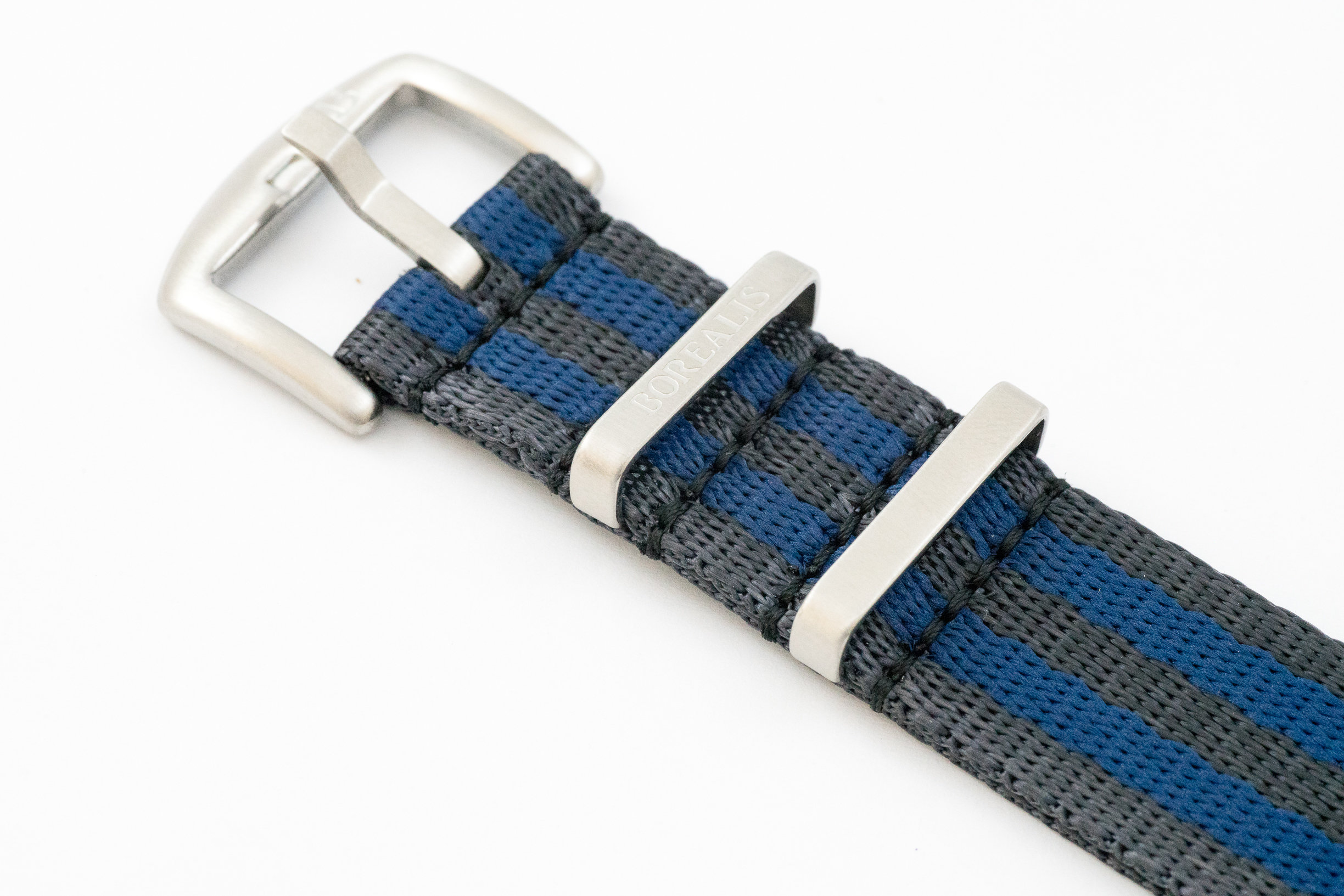 Premium Nato style seatbelt nylon strap 22mm size two tone black blue