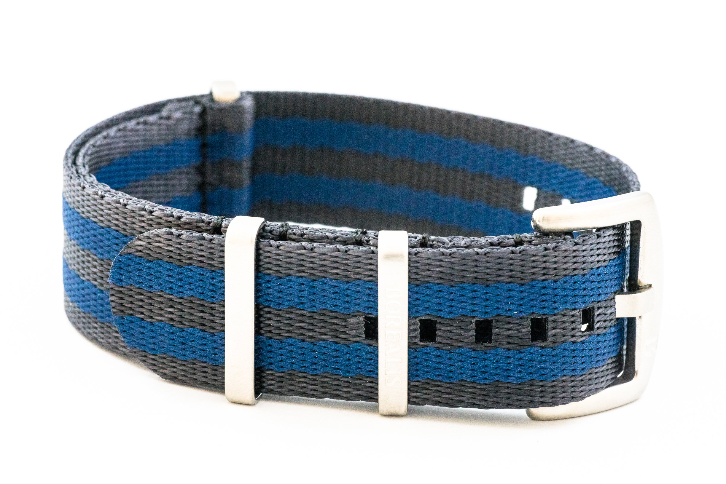 Premium Nato style seatbelt nylon strap 22mm size two tone black blue