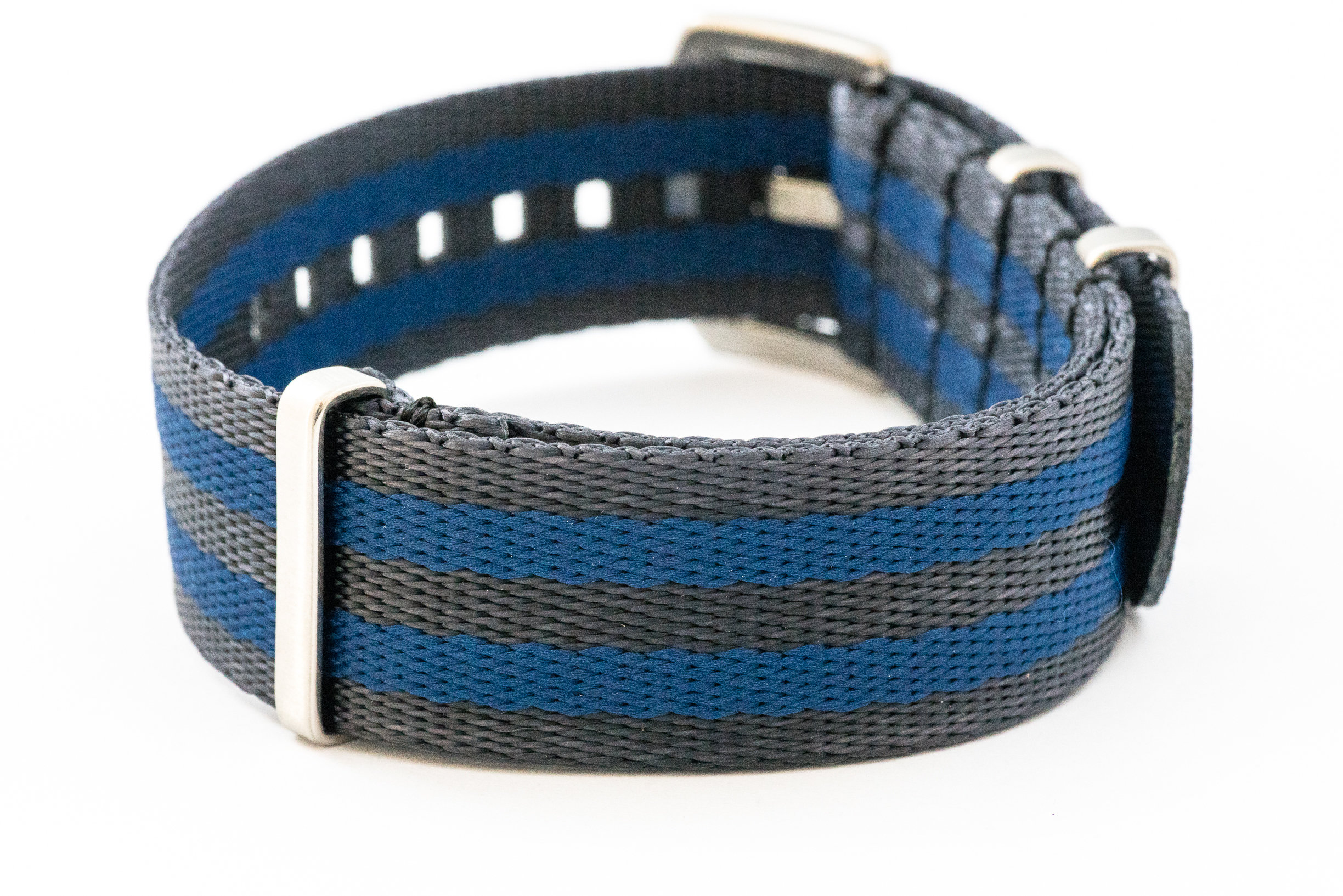 Premium Nato style seatbelt nylon strap 22mm size two tone black blue