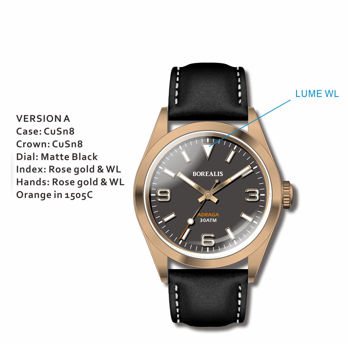 Borealis Adraga Bronze CuSn8 NH38 movement Type A White Lume BADRAGATYPEA