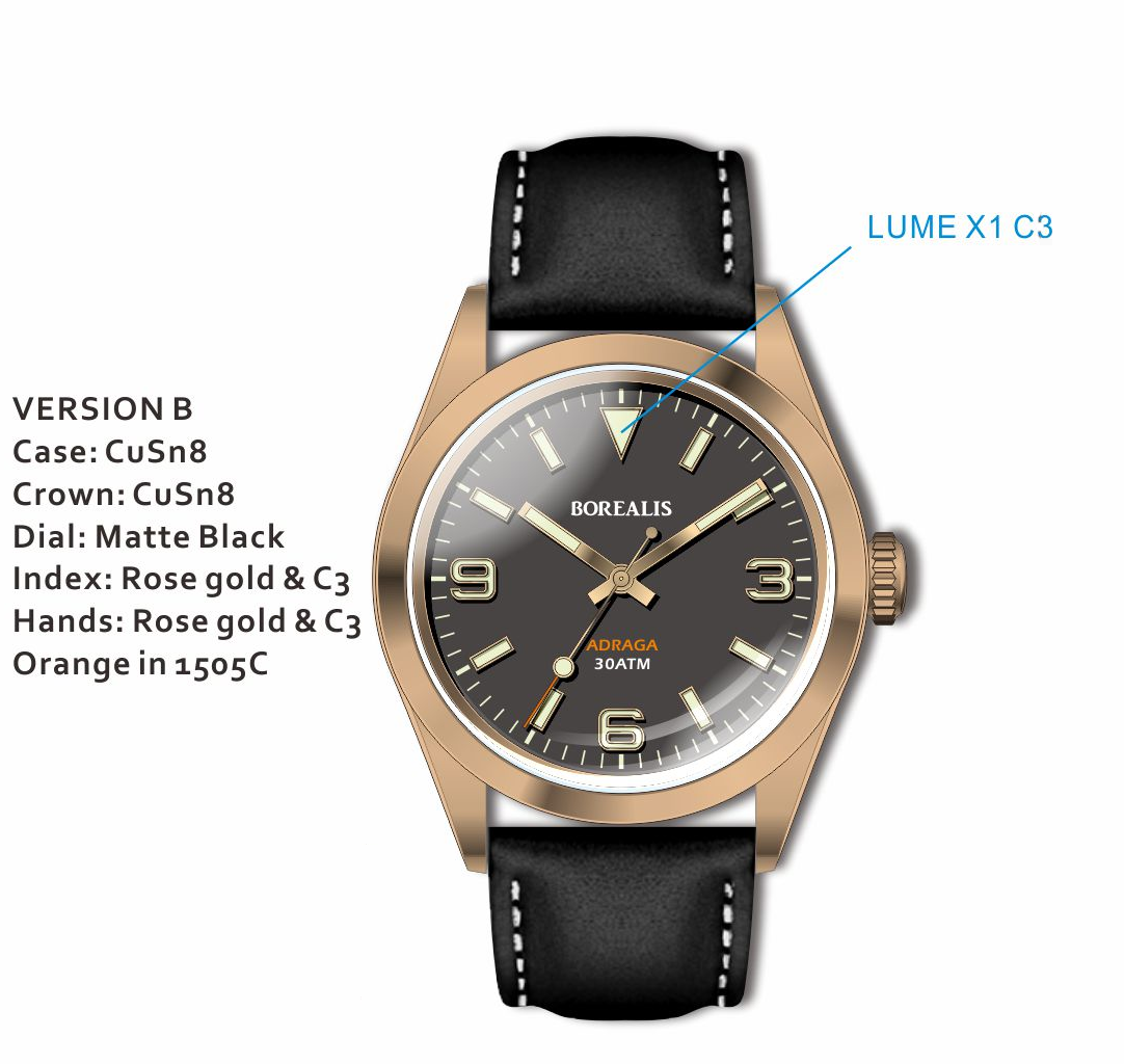 Borealis Adraga Bronze CuSn8 NH38 movement Type B C3X1 Lume BADRAGATYPEB