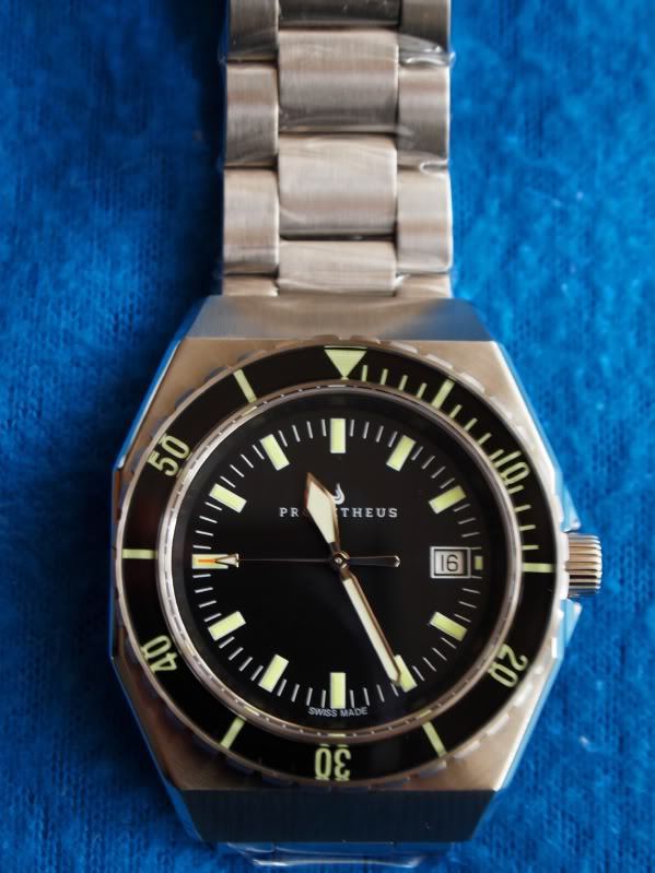 Prometheus Trireme Swiss Made Automatic Diver Watch Sapphire Bezel Black Dial Sword Hands PMTTBDS