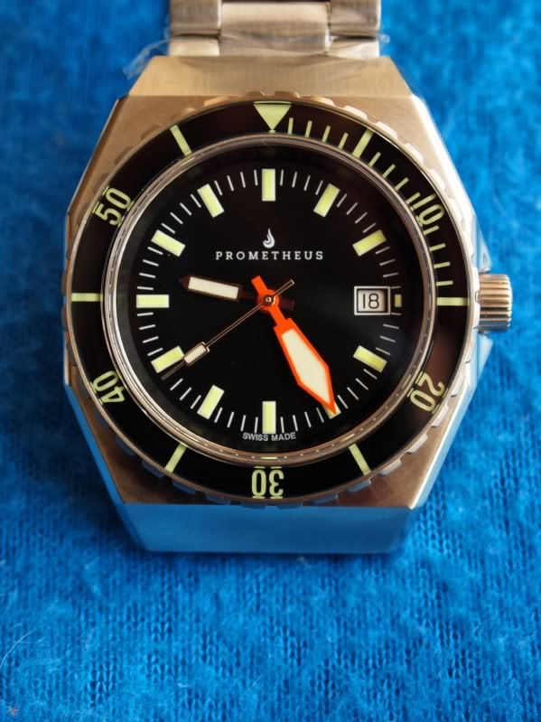 Prometheus Trireme Swiss Made Automatic Diver Watch Sapphire Bezel Black Dial Plongeur Hands PMTTBDP