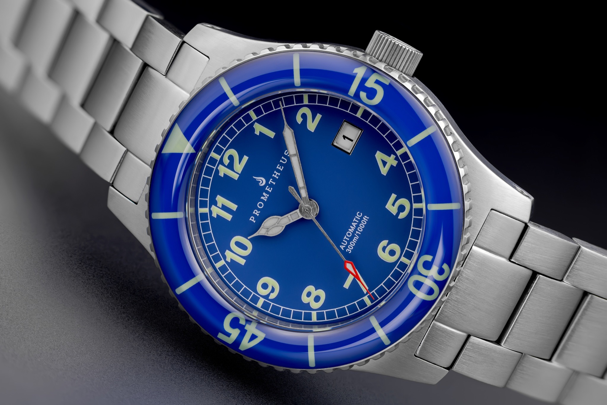 Prometheus Sailfish 300m Automatic Diver Watch Blue Dial Sapphire Bezel