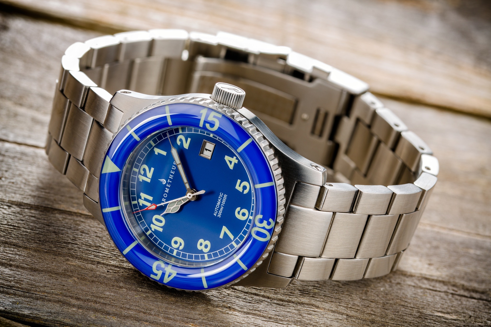 Prometheus Sailfish 300m Automatic Diver Watch Blue Dial Sapphire Bezel