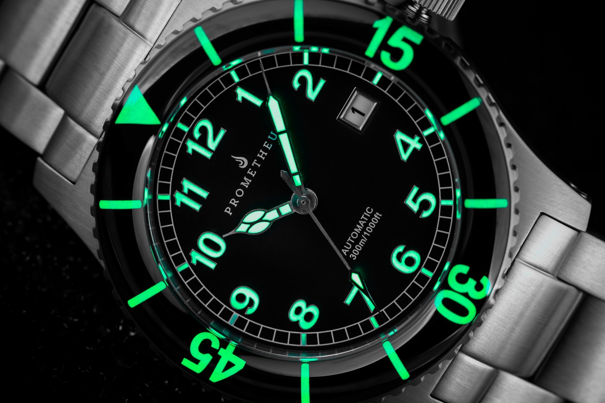 Prometheus Sailfish 300m Automatic Diver Watch Black Dial Sapphire Bezel Lume Shot