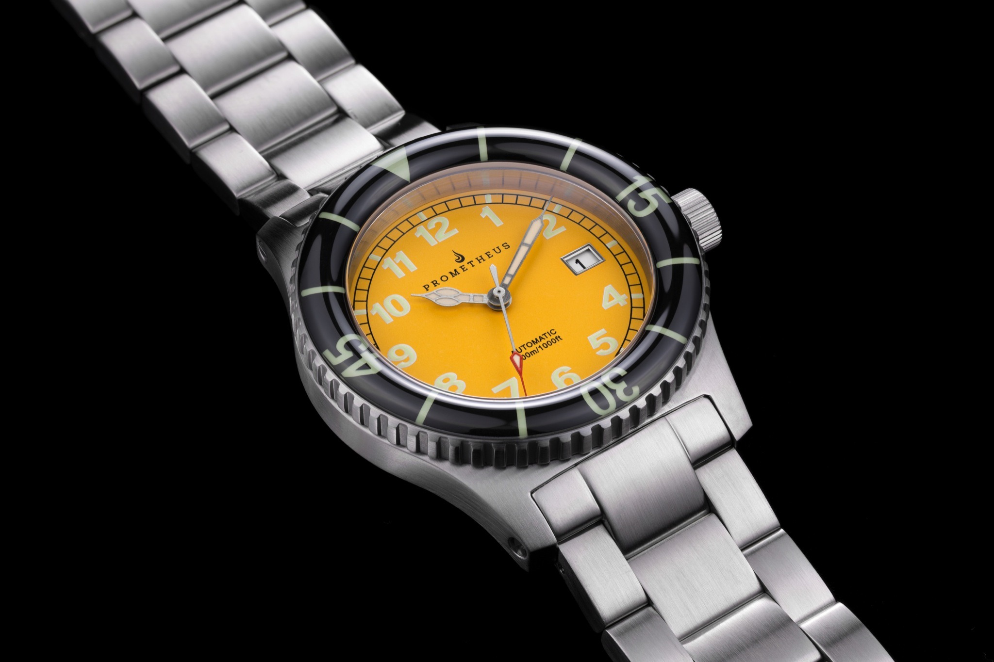 Prometheus Sailfish 300m Automatic Diver Watch Yellow Dial Sapphire Bezel