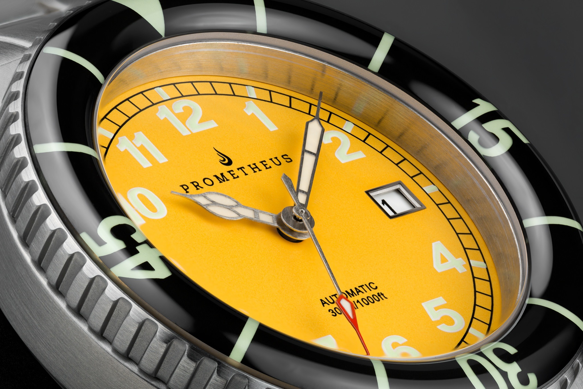 Prometheus Sailfish 300m Automatic Diver Watch Yellow Dial Sapphire Bezel