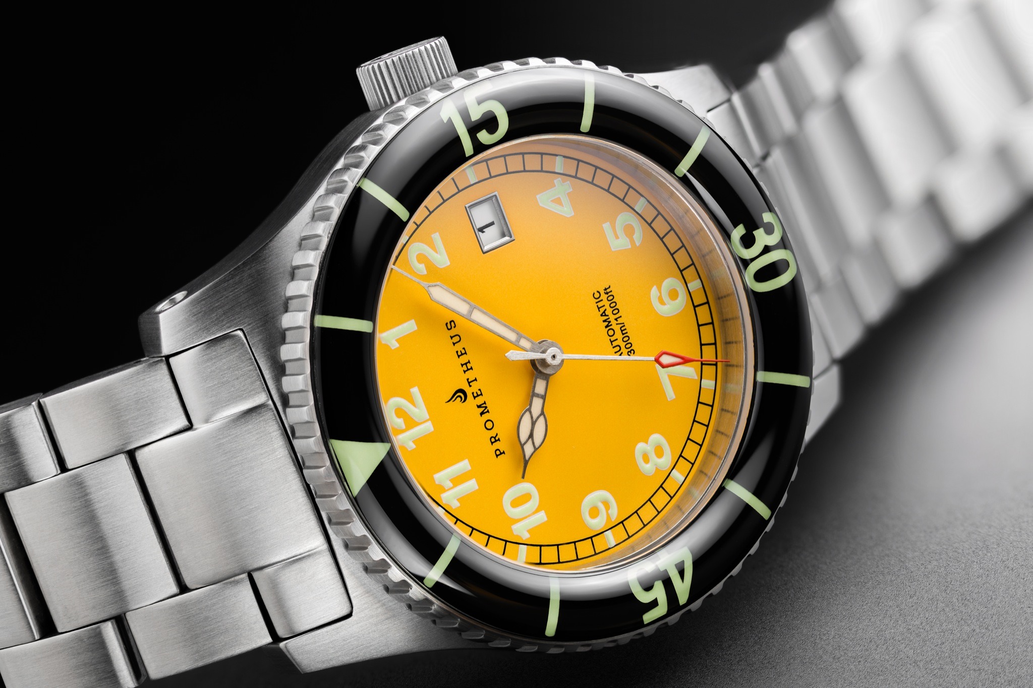 Prometheus Sailfish 300m Automatic Diver Watch Yellow Dial Sapphire Bezel