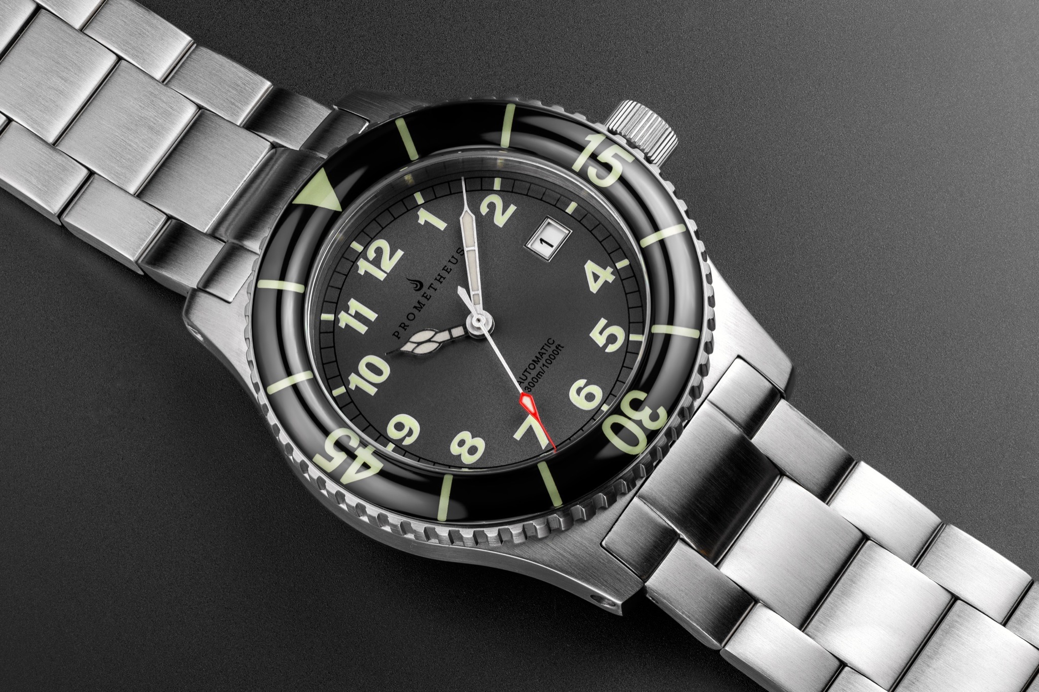 Prometheus Sailfish 300m Automatic Diver Watch Grey Dial Sapphire Bezel